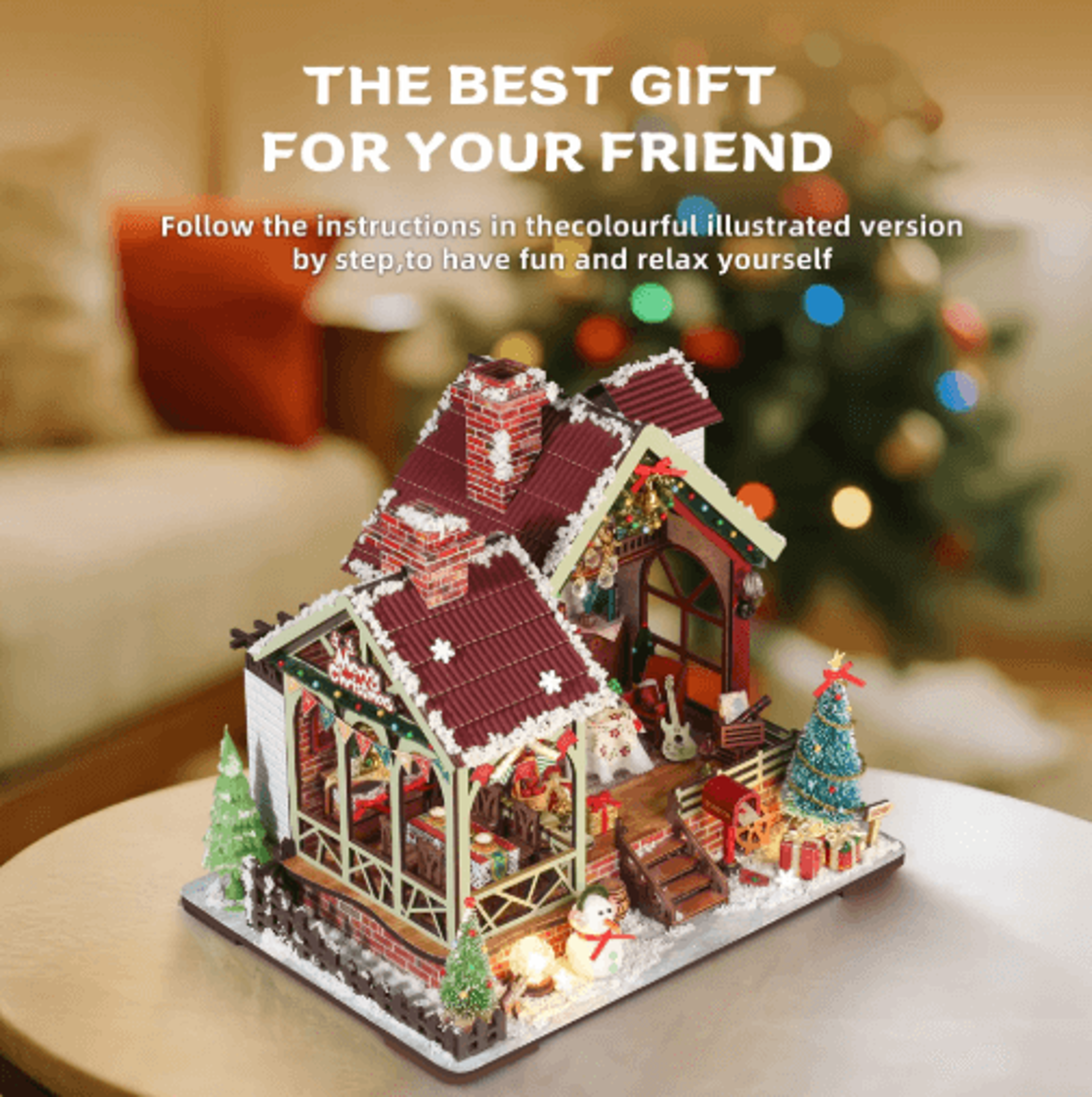 Christmas Night Warm House Miniature Dollhouse DIY Kit With Music Box 5