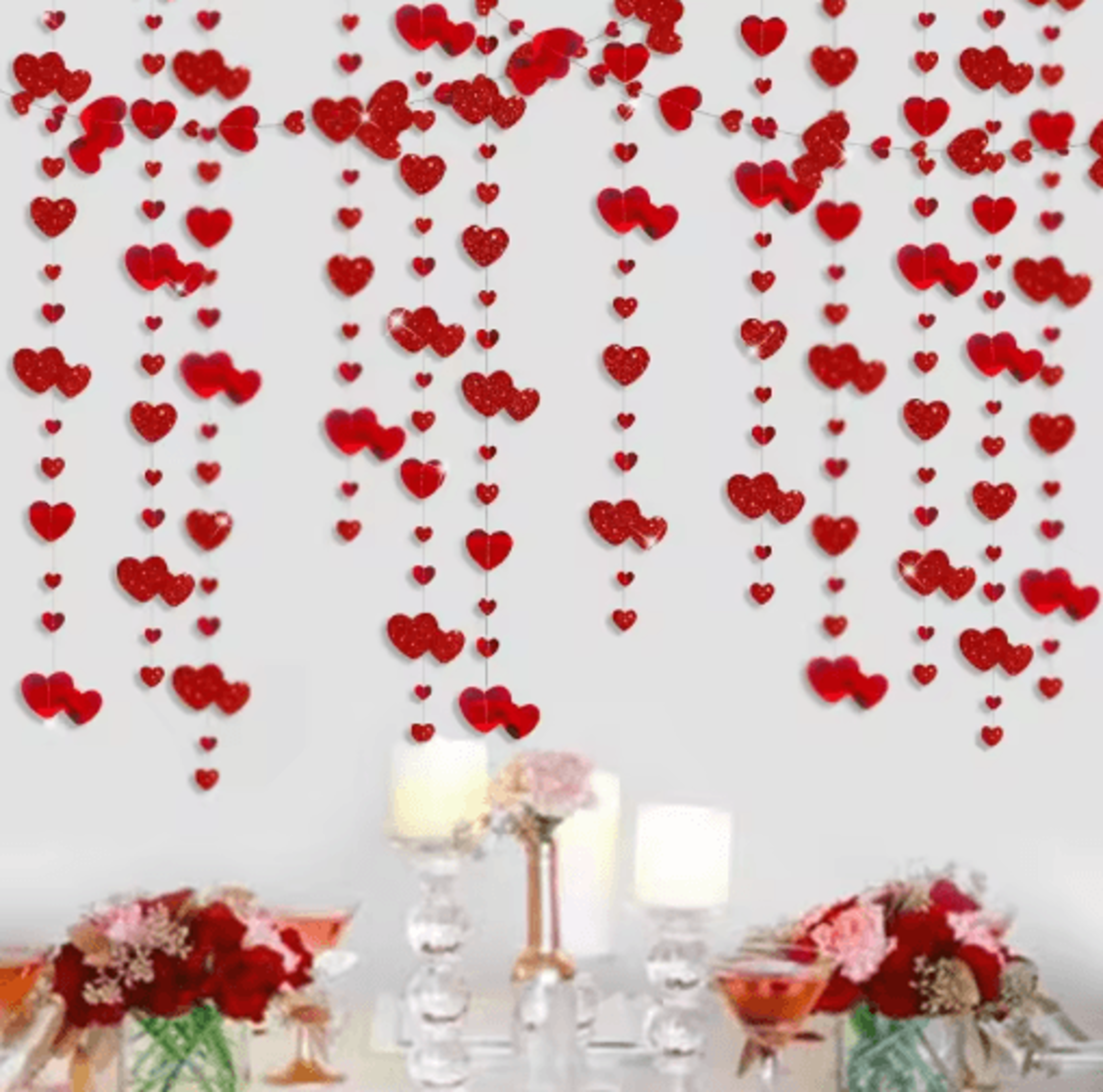 4M Red Heart Wedding Garland Glitter Love Streamer For Parties  Home Decor 3