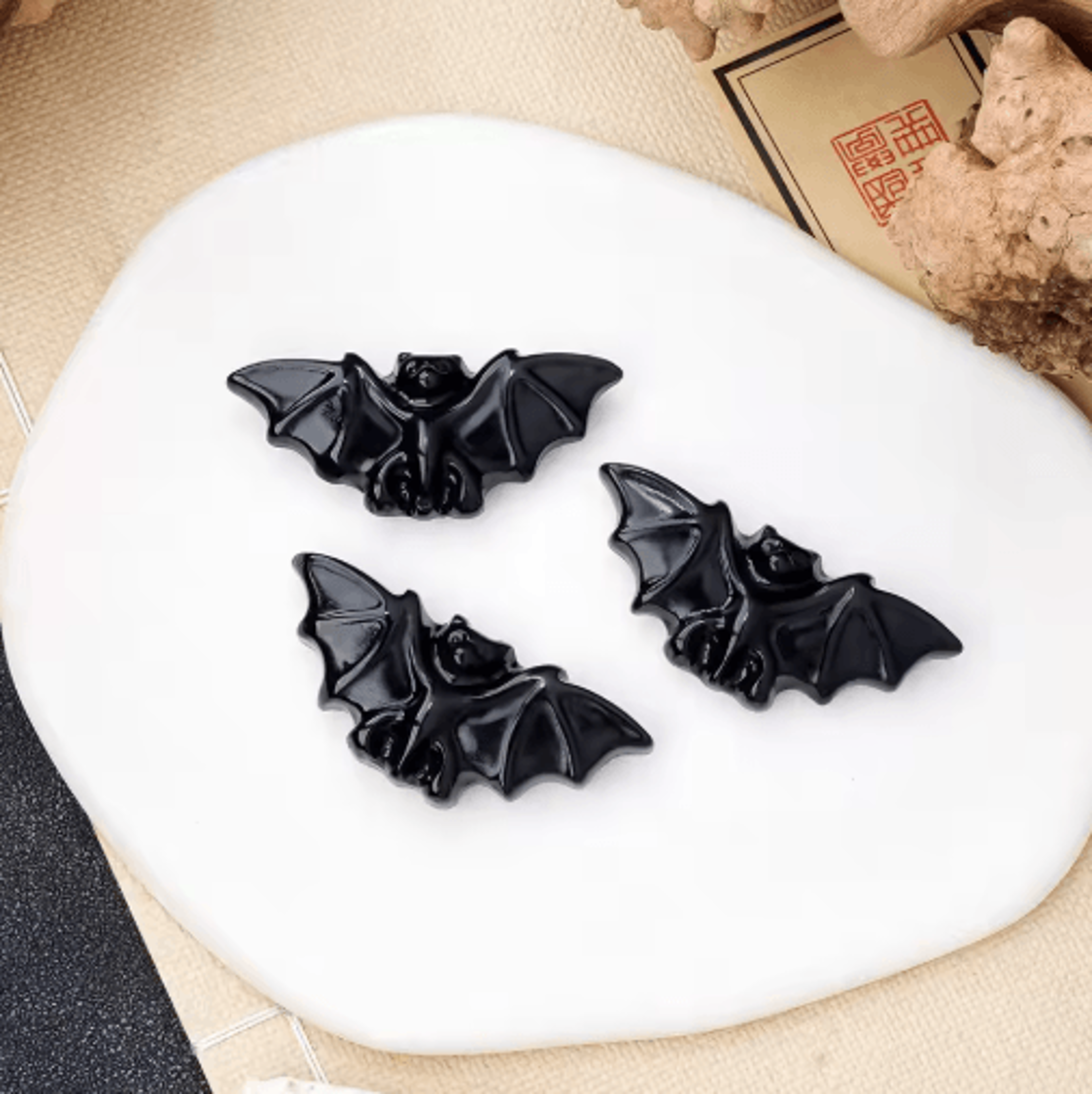 Natural Obsidian Crystal Bat Figurine  HandCarved Healing Energy  Spiritual Healing Crystal Decor 3