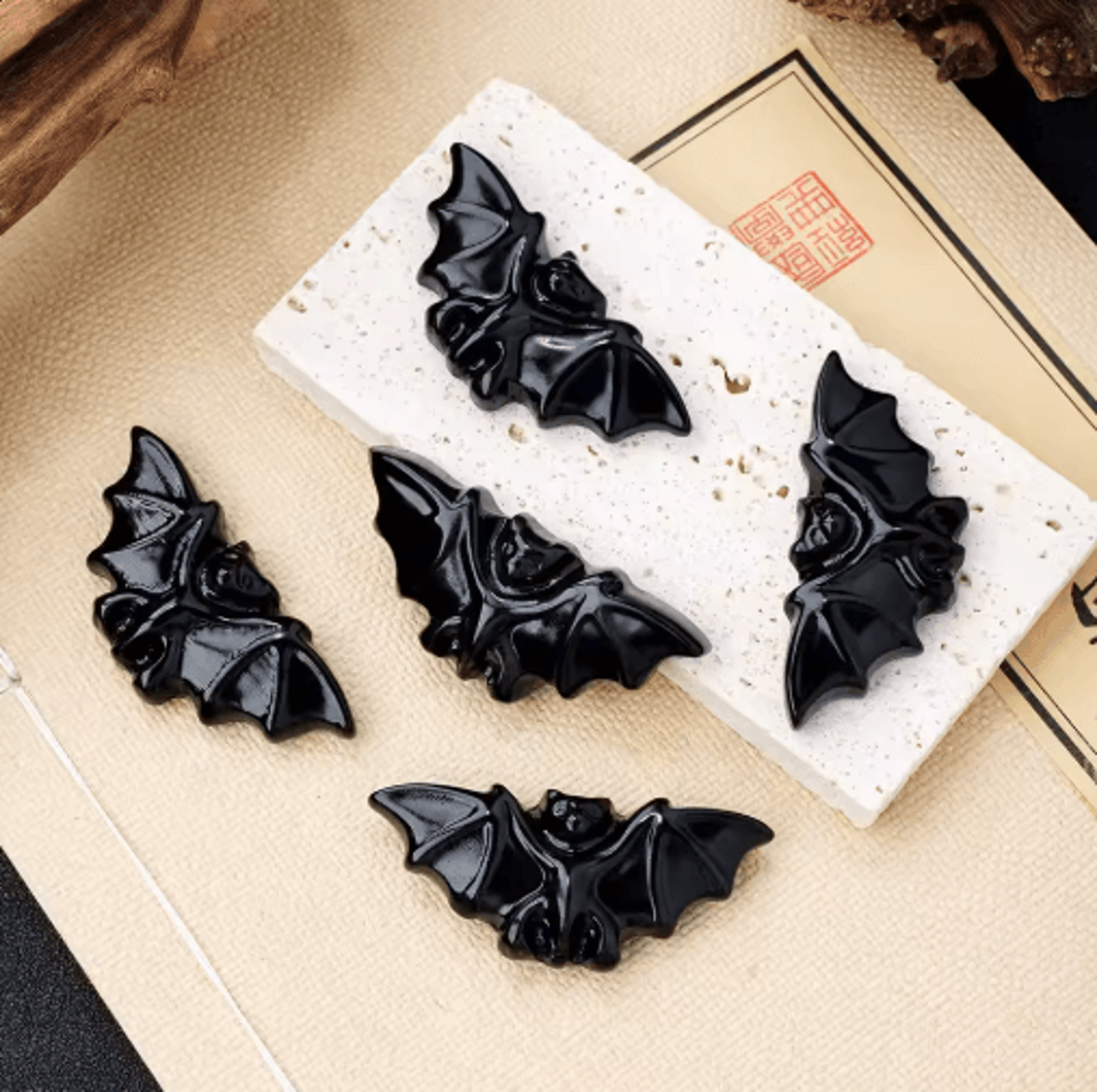 Natural Obsidian Crystal Bat Figurine  HandCarved Healing Energy  Spiritual Healing Crystal Decor 4