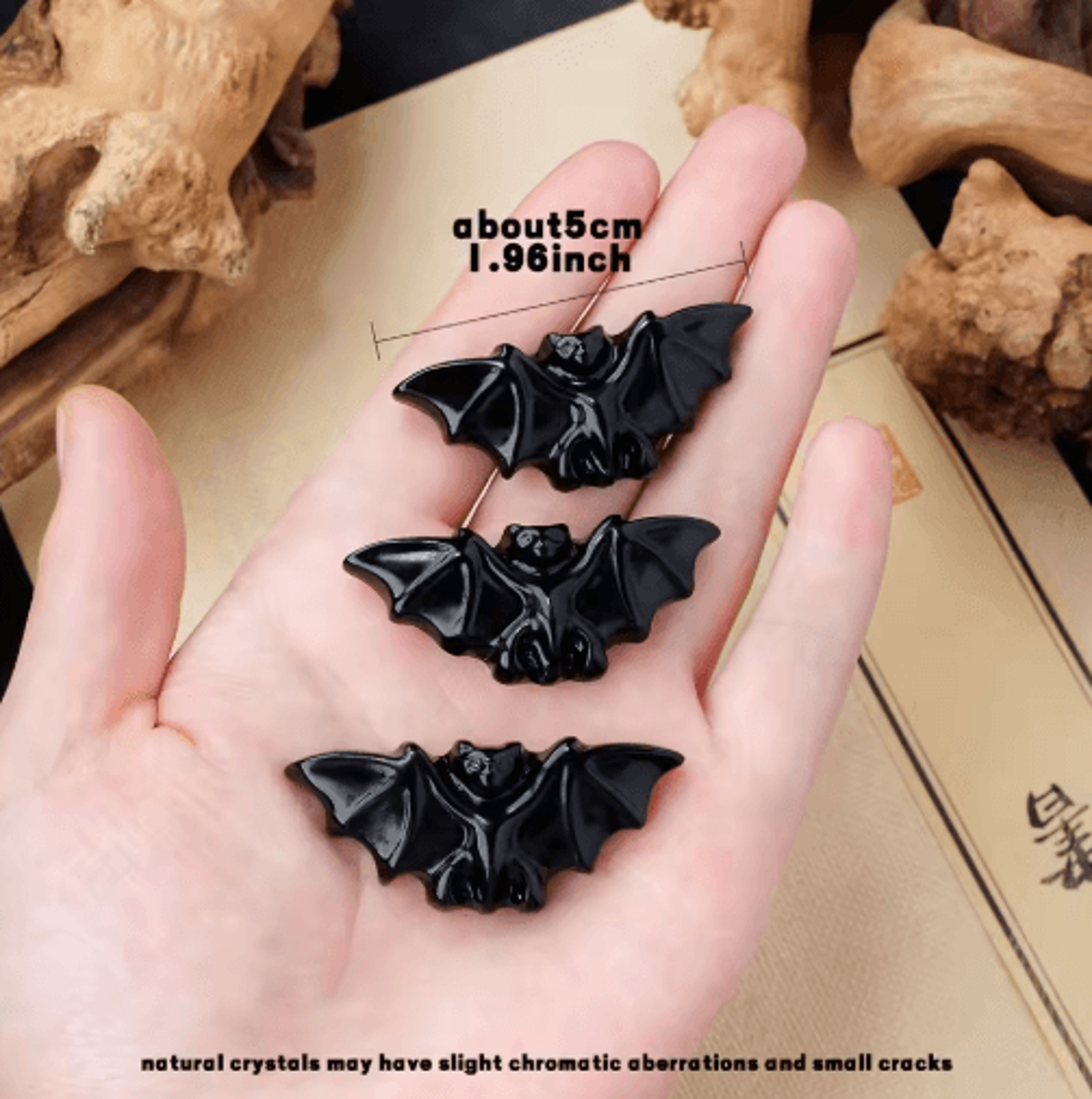 Natural Obsidian Crystal Bat Figurine  HandCarved Healing Energy  Spiritual Healing Crystal Decor 6