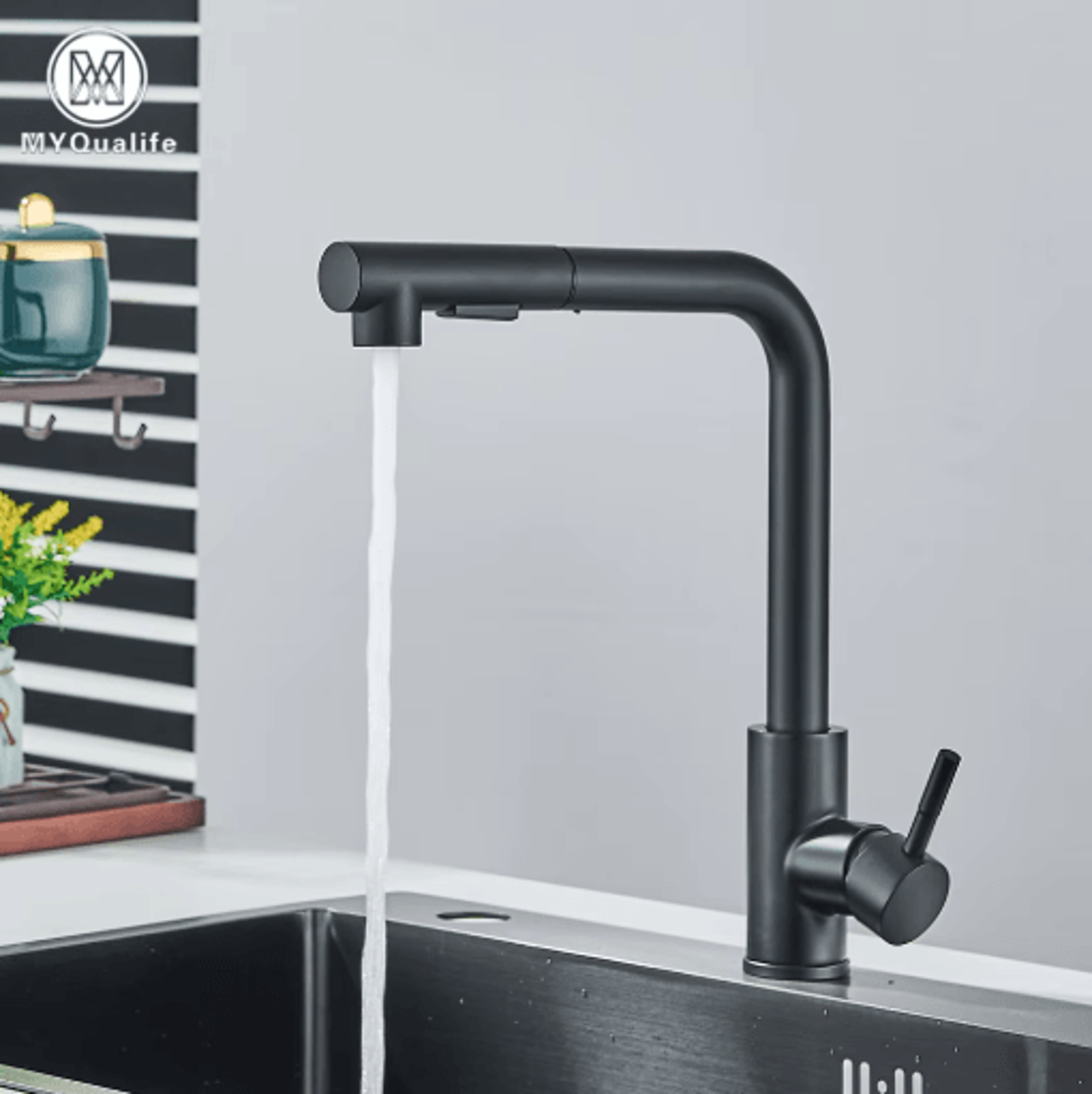 Black Pull Out Kitchen Faucet With Dual Mode Stream Sprayer 0