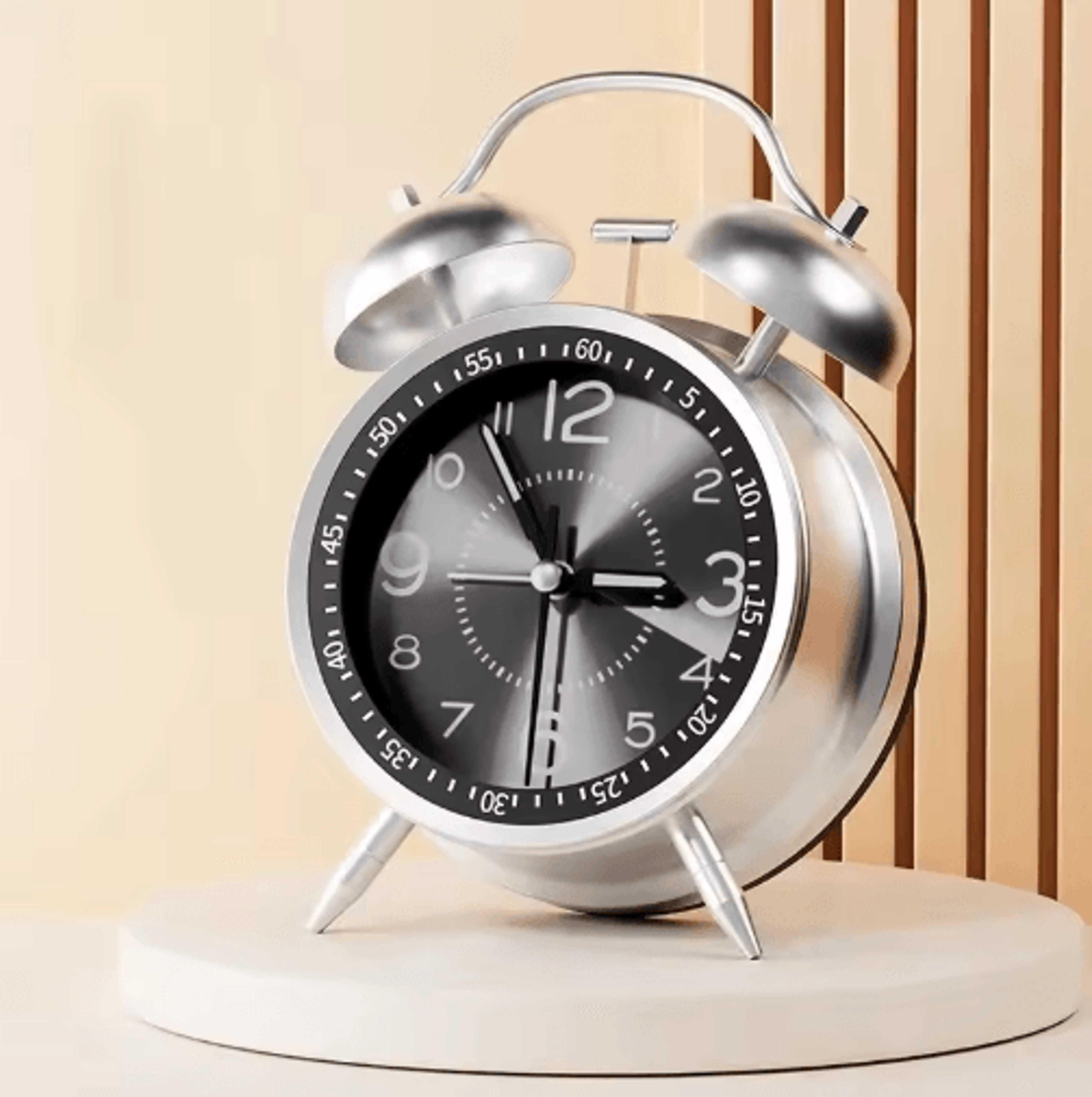 45 Inch Twin Bell Loud Metal Alarm Clock With 3D Dial And Backlight  Retro Battery Operated Desk Cl 1