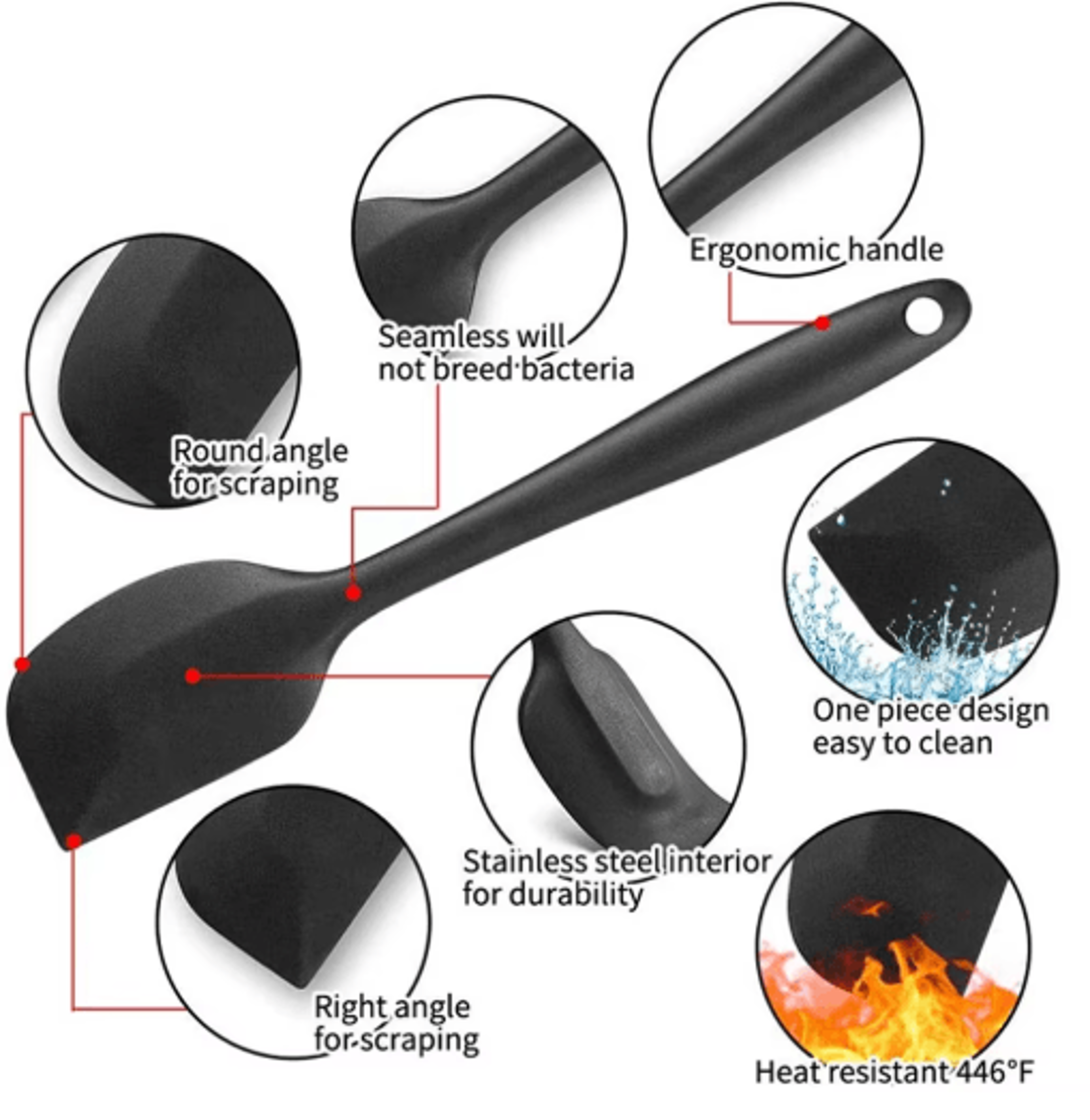 6Piece Food Grade Silicone Spatula Set  Heat Resistant Non Stick Cooking And Baking Tools 9