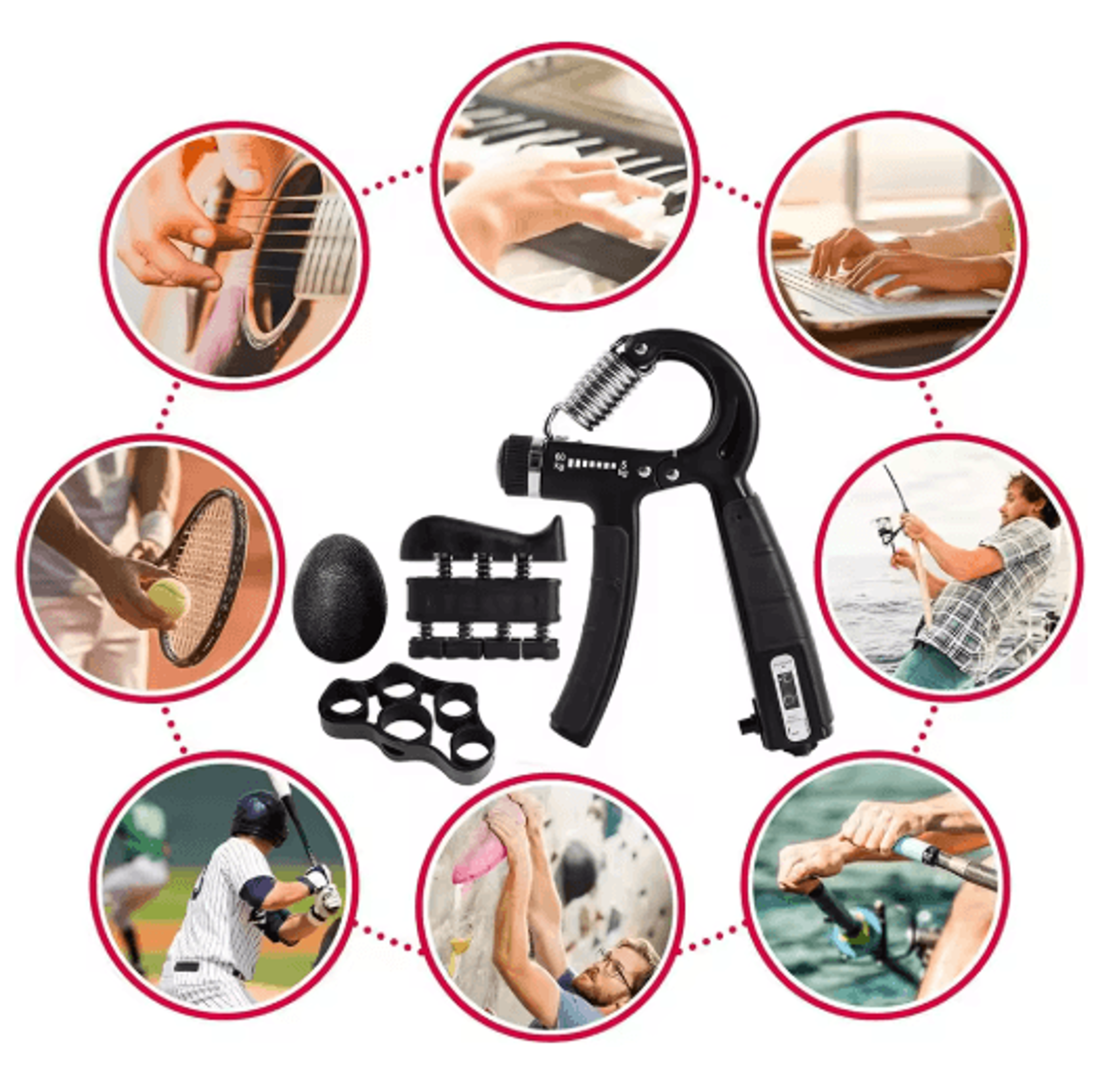 Hand Grip Strengthener Set  Adjustable Gripper Finger Exerciser Bands And Stress Ball For Forearm T 3