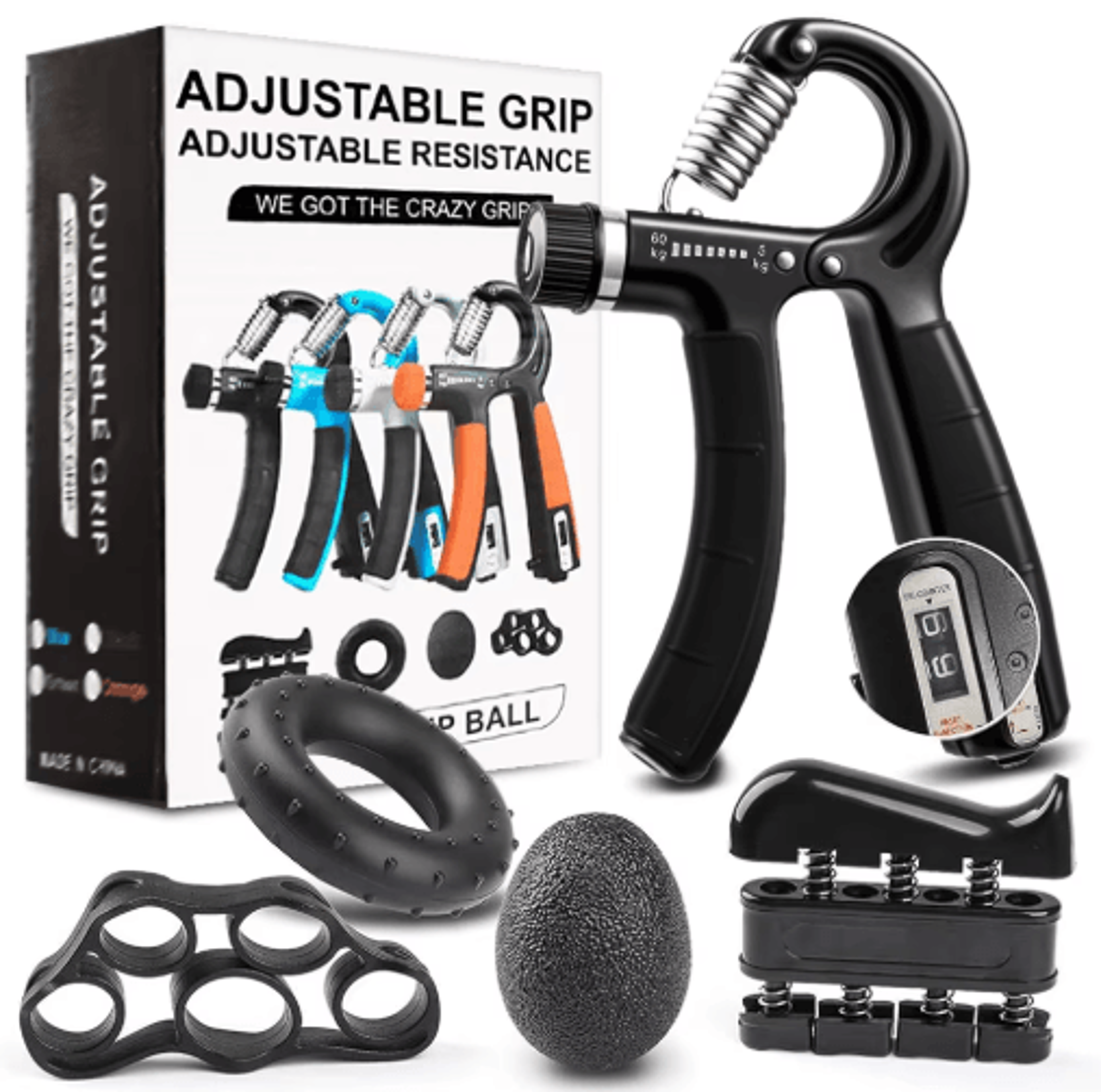 Hand Grip Strengthener Set  Adjustable Gripper Finger Exerciser Bands And Stress Ball For Forearm T 0