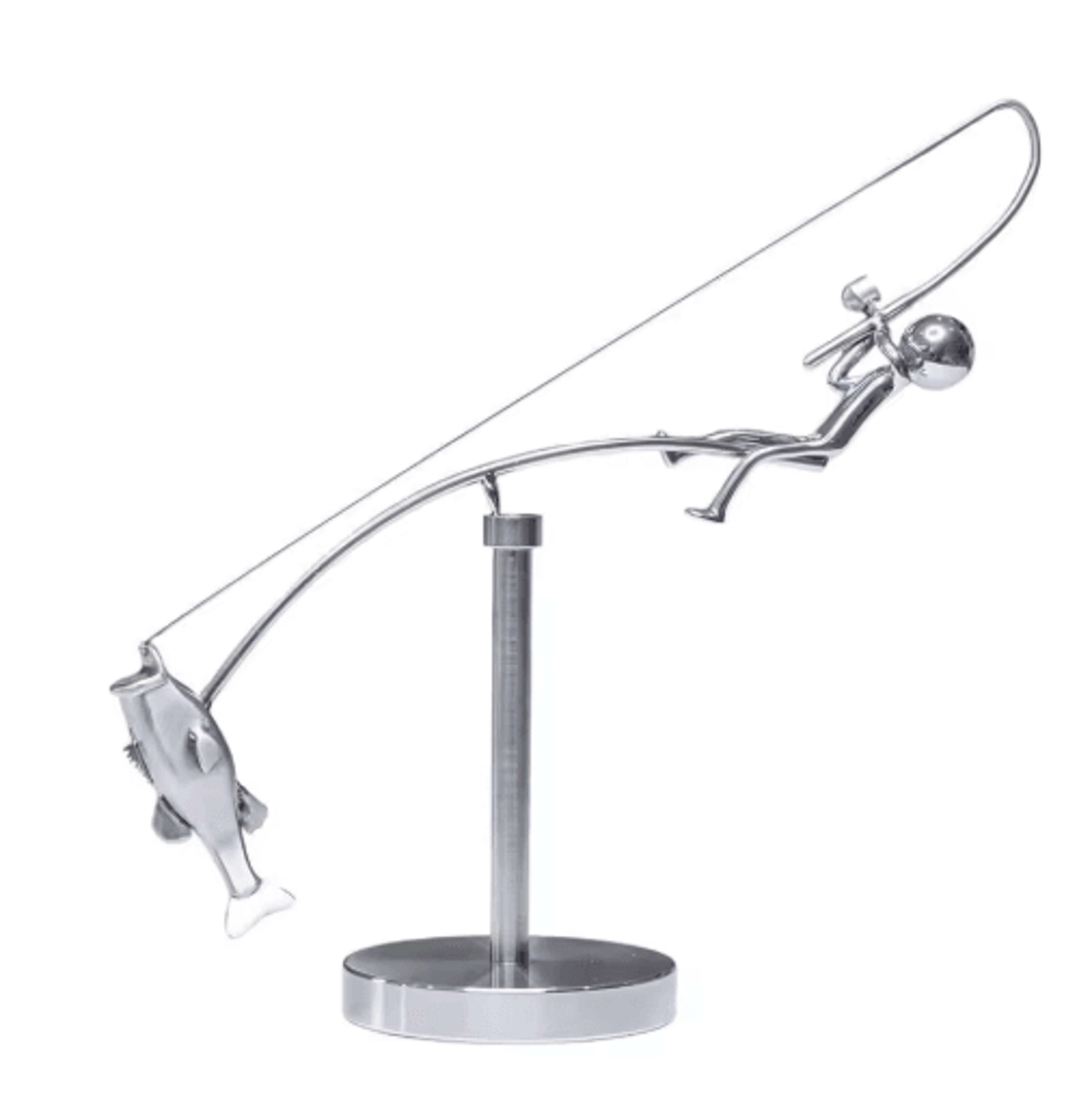 Handmade Kinetic Fishing Sculpture Metal Fisherman Balancing Desk Ornament 1