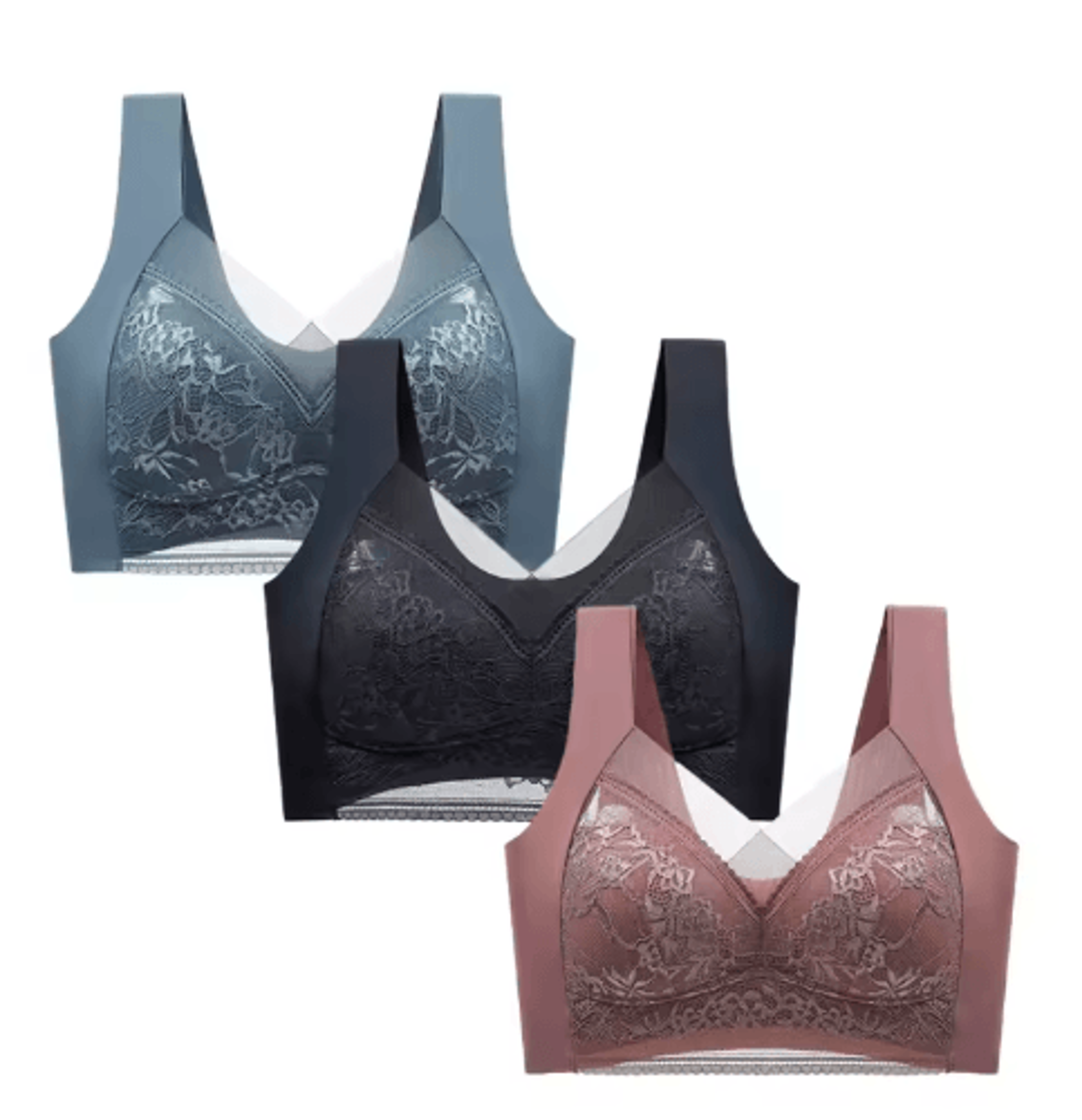 FallSweet 3Piece Wireless Lace Push Up Deep V Bralette Set L5XL 10
