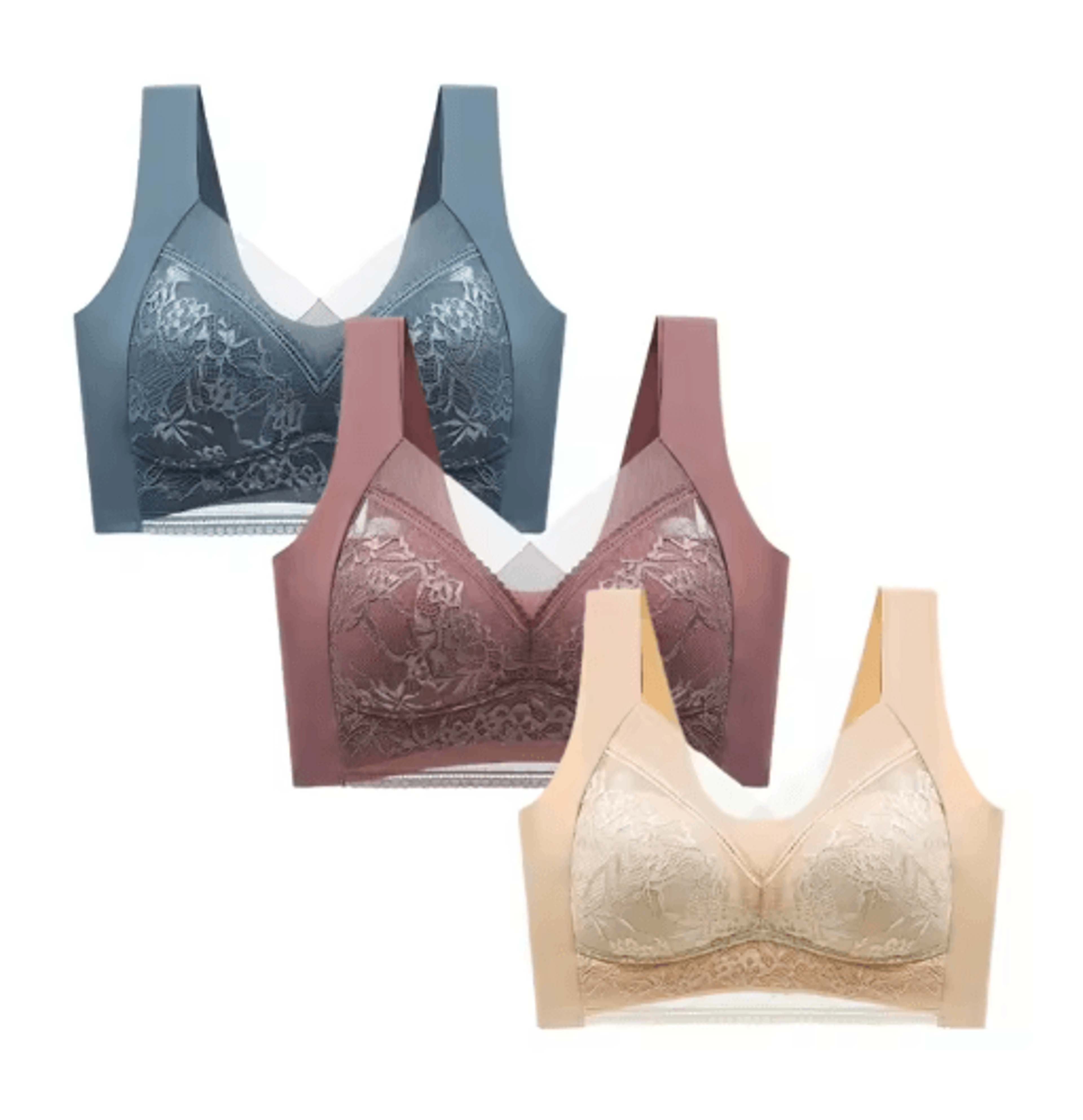 FallSweet 3Piece Wireless Lace Push Up Deep V Bralette Set L5XL 11