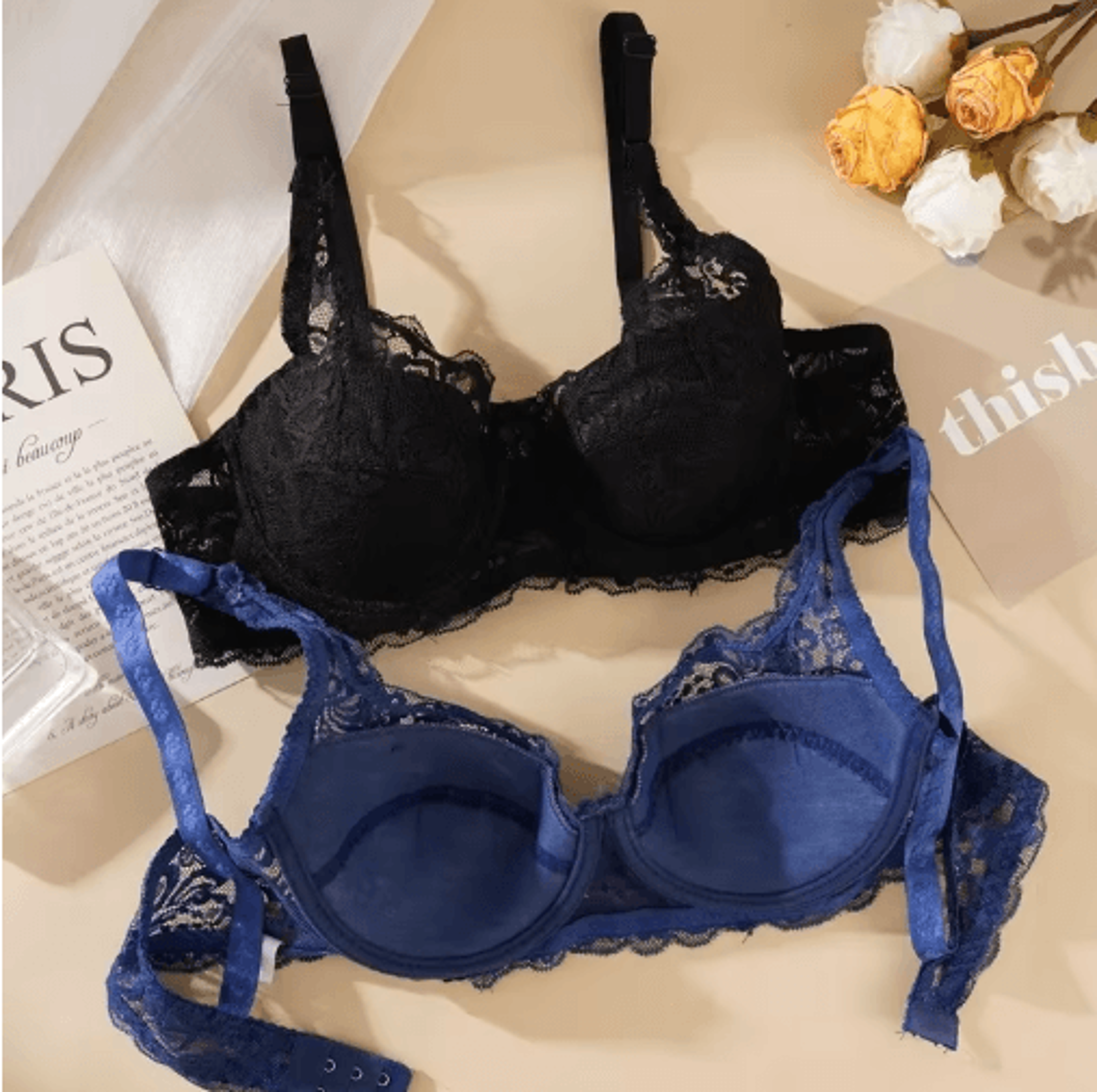 Embroidered Plus Size Lace Push Up Bra With Thin Underwire 9
