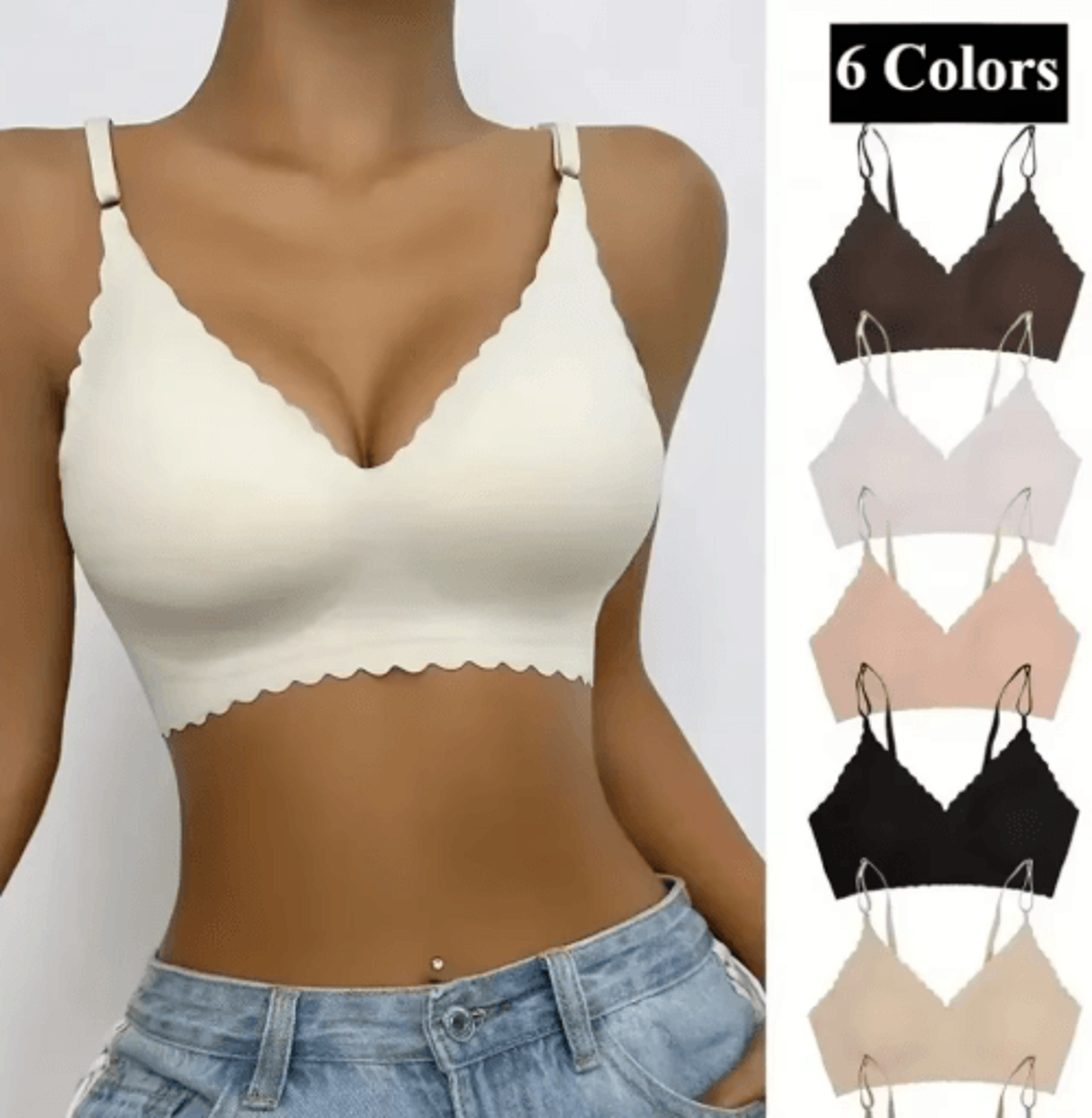Ice Silk Seamless Wirefree Padded Bra With Wavy Edge Design 0
