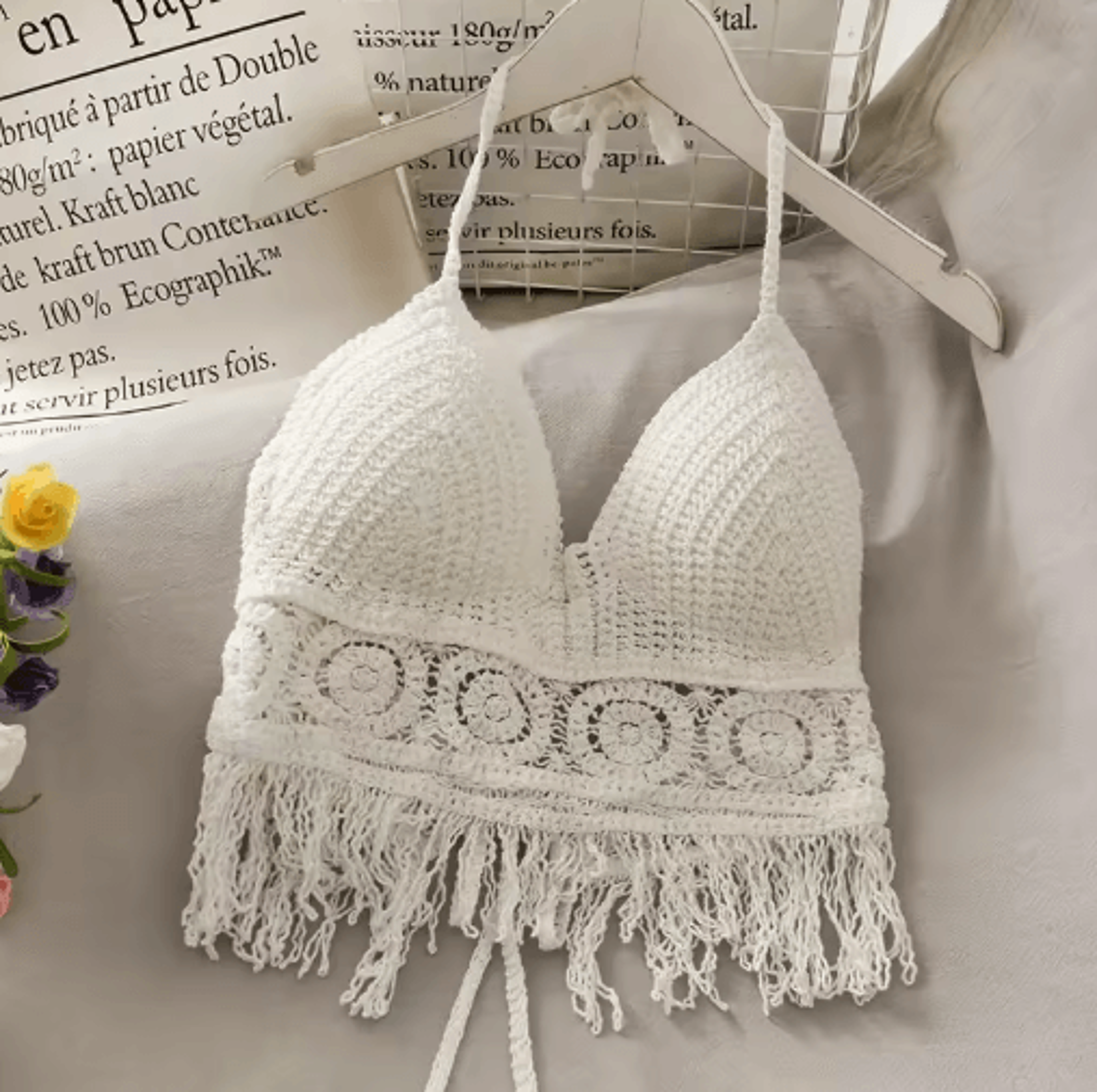 Lace Halter Crop Top With BuiltIn Bra  Retro Tassel Womens Beach Tank 13