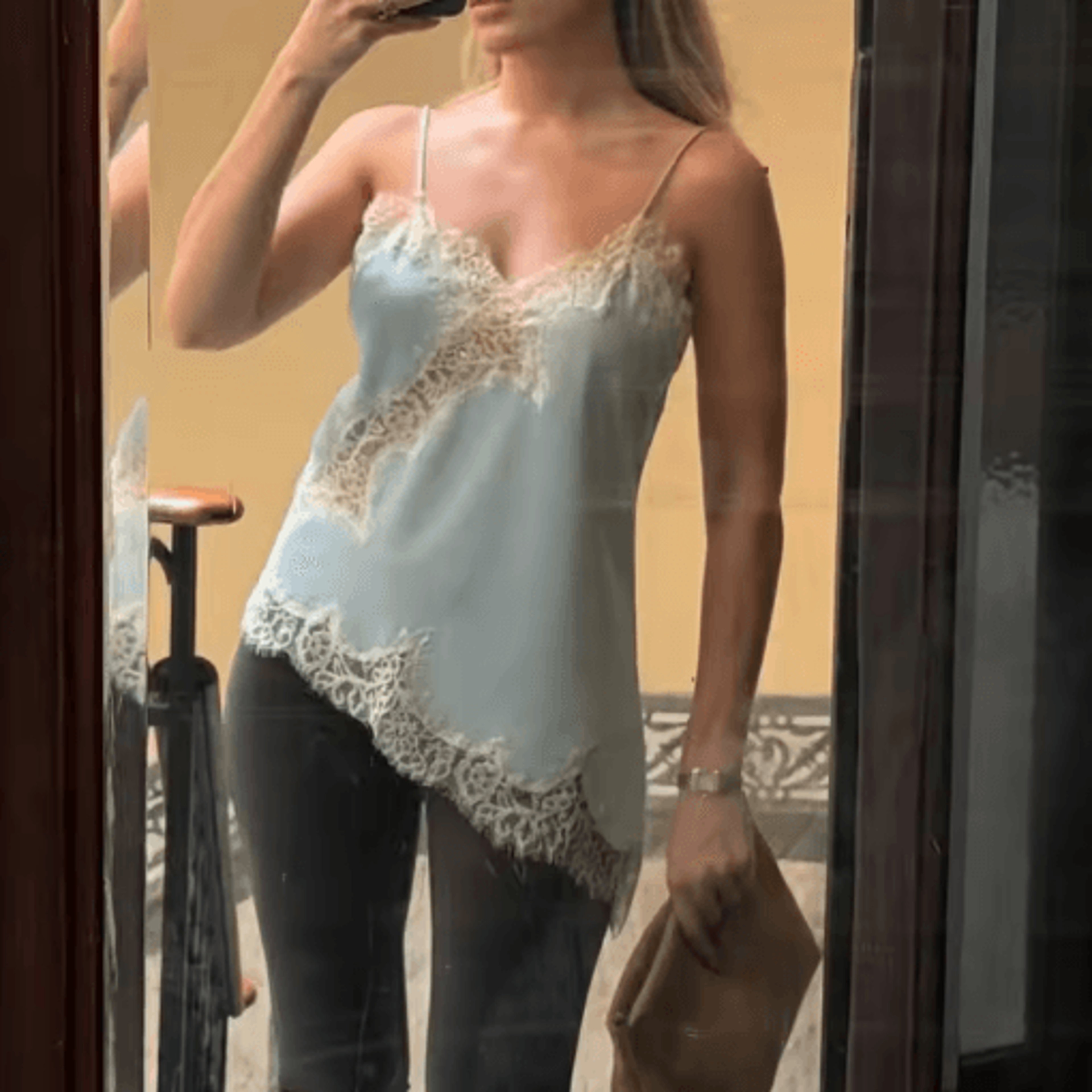 Combhasaki Satin Lace Trim Asymmetrical Cami  Flowy High Low Silk Layering Top 5