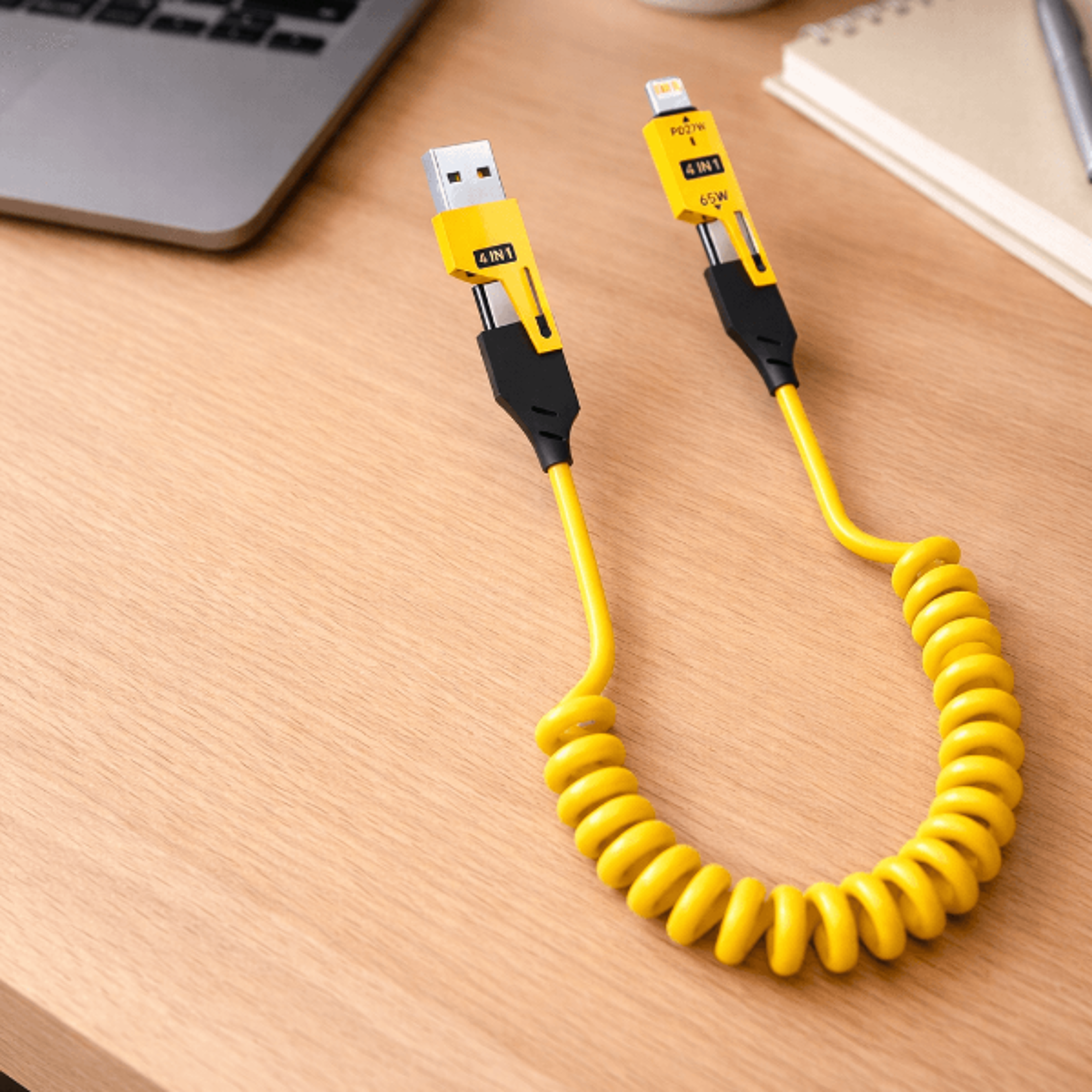 15M 65W 4 In 1 Fast Charging Cable Zinc Alloy USB C PD Spring Data Cable For IPhone Samsung Xiaomi 0