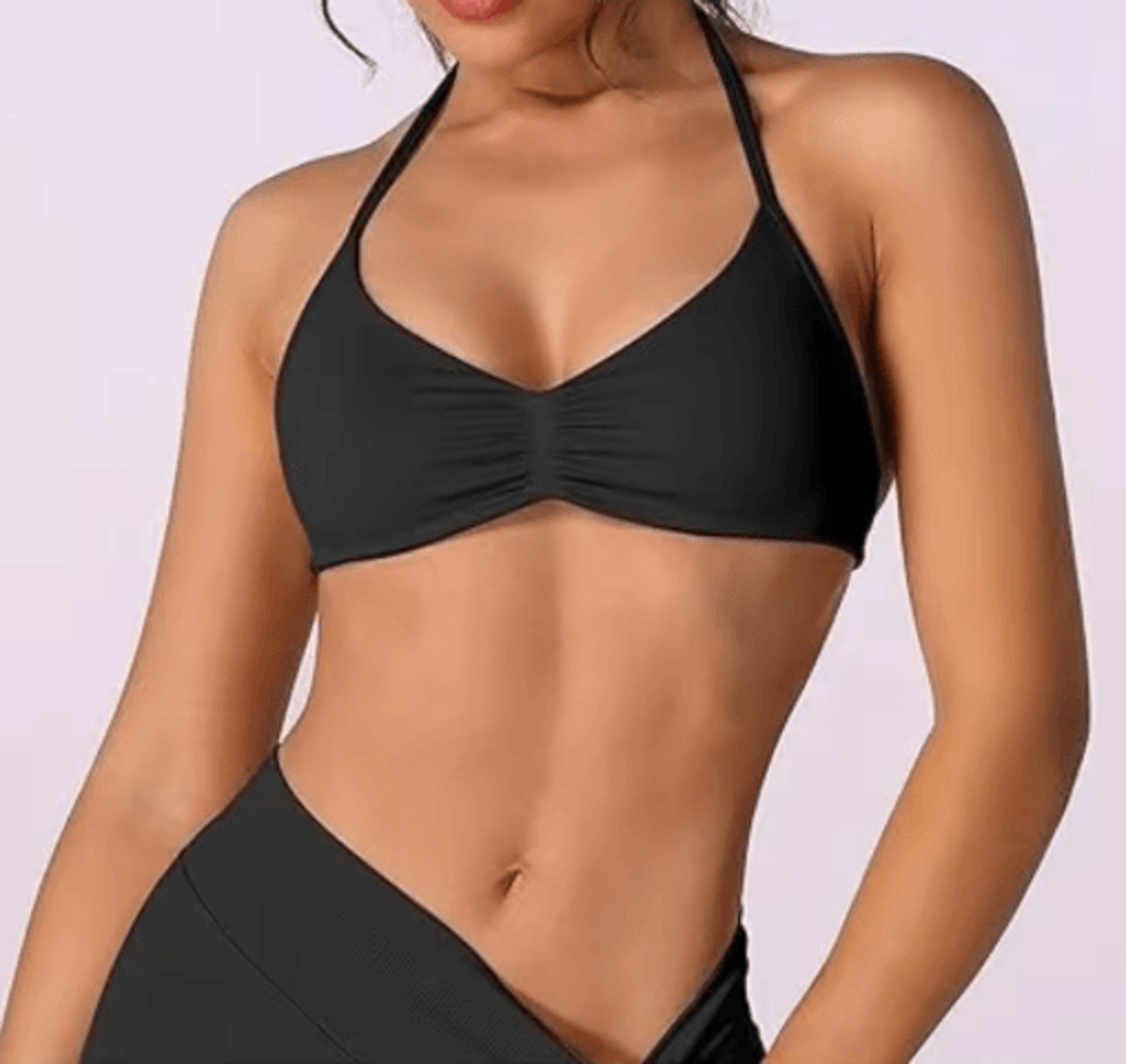 Strappy Halter High Support Sports Bra Seamless Scrunch Yoga Crop Top For Women 0