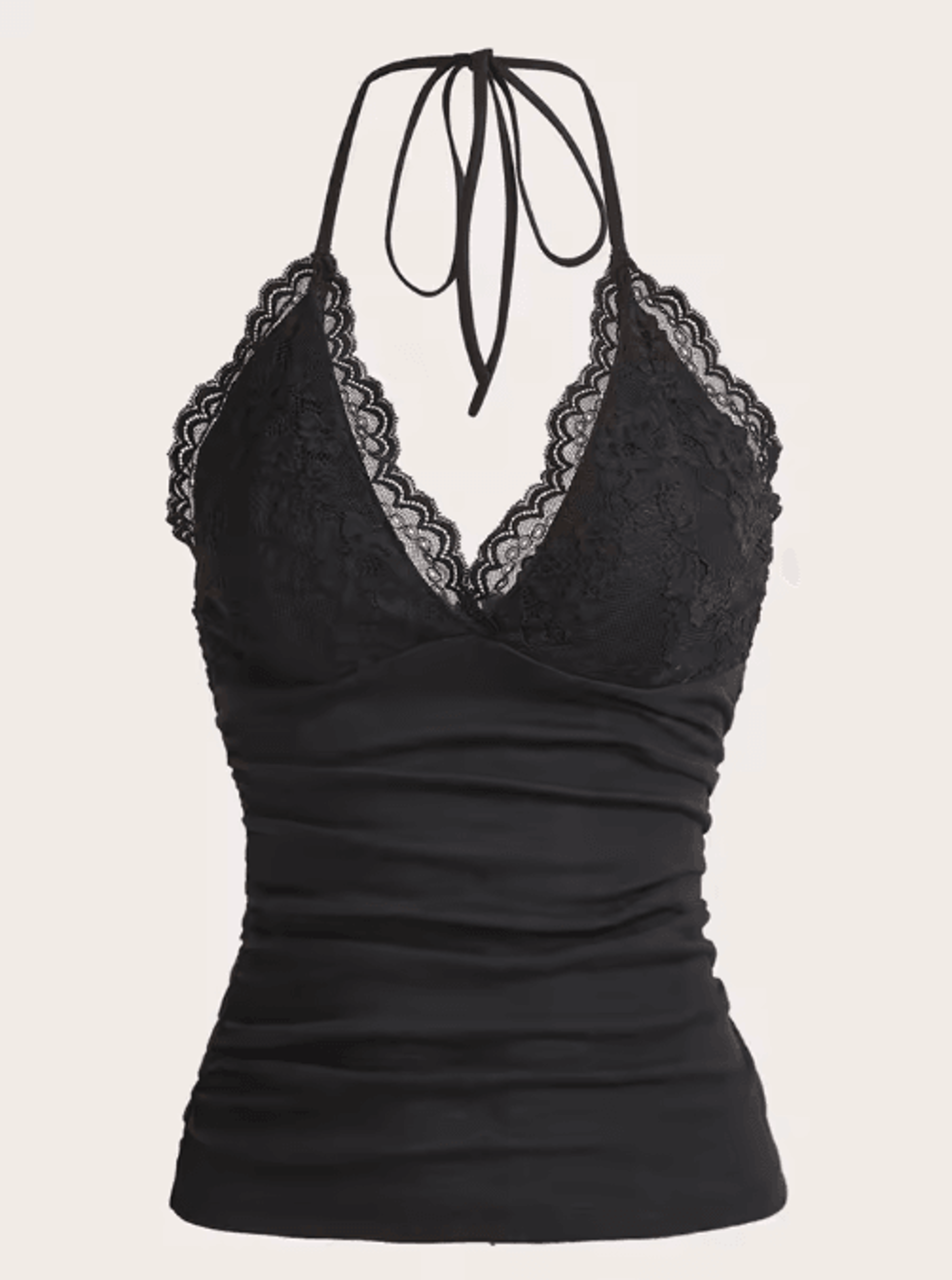 Lace VNeck Backless Ruched Halter Crop Top Grunge Goth Y2K Streetwear For Women 1