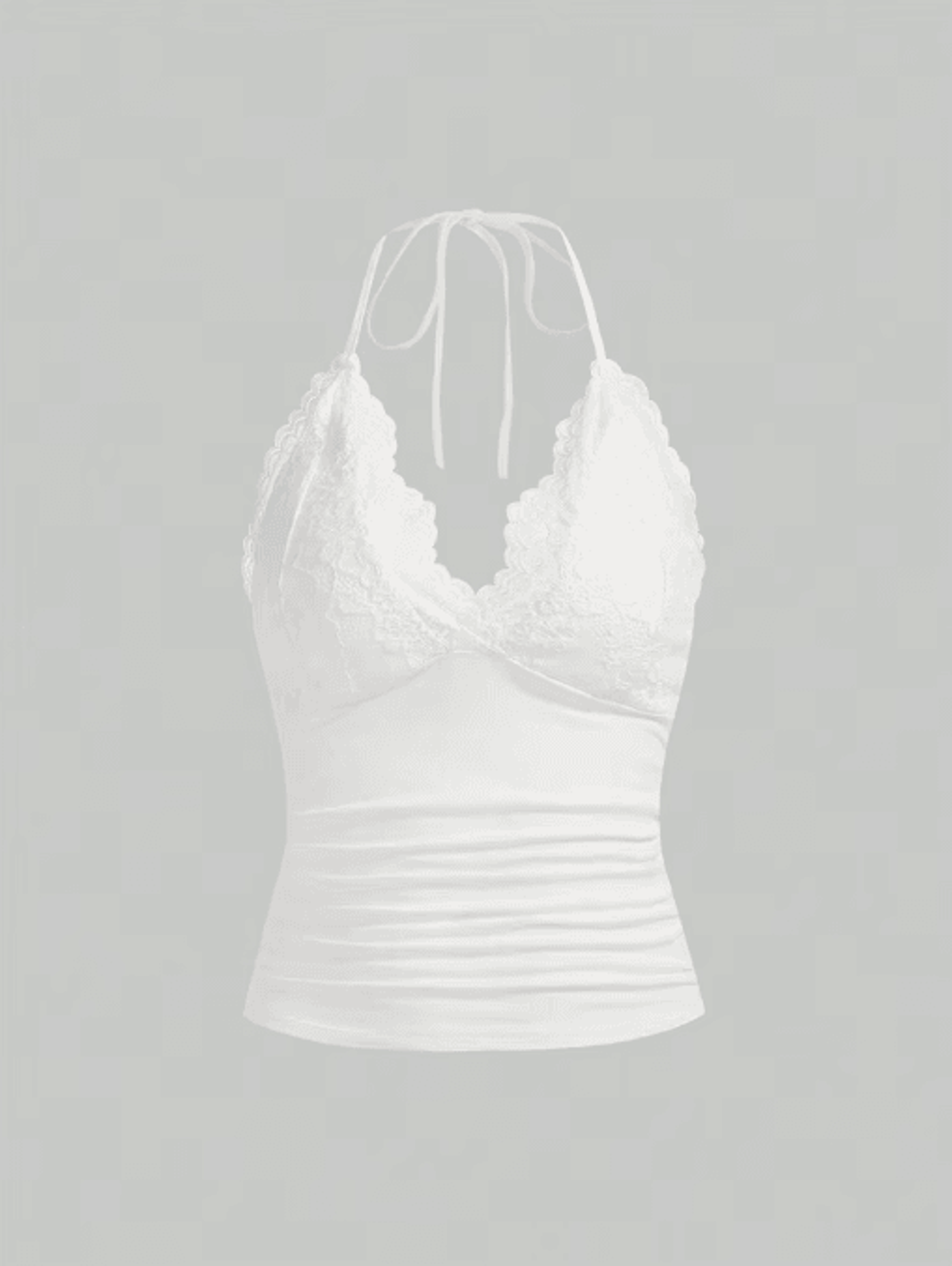 Lace VNeck Backless Ruched Halter Crop Top Grunge Goth Y2K Streetwear For Women 4