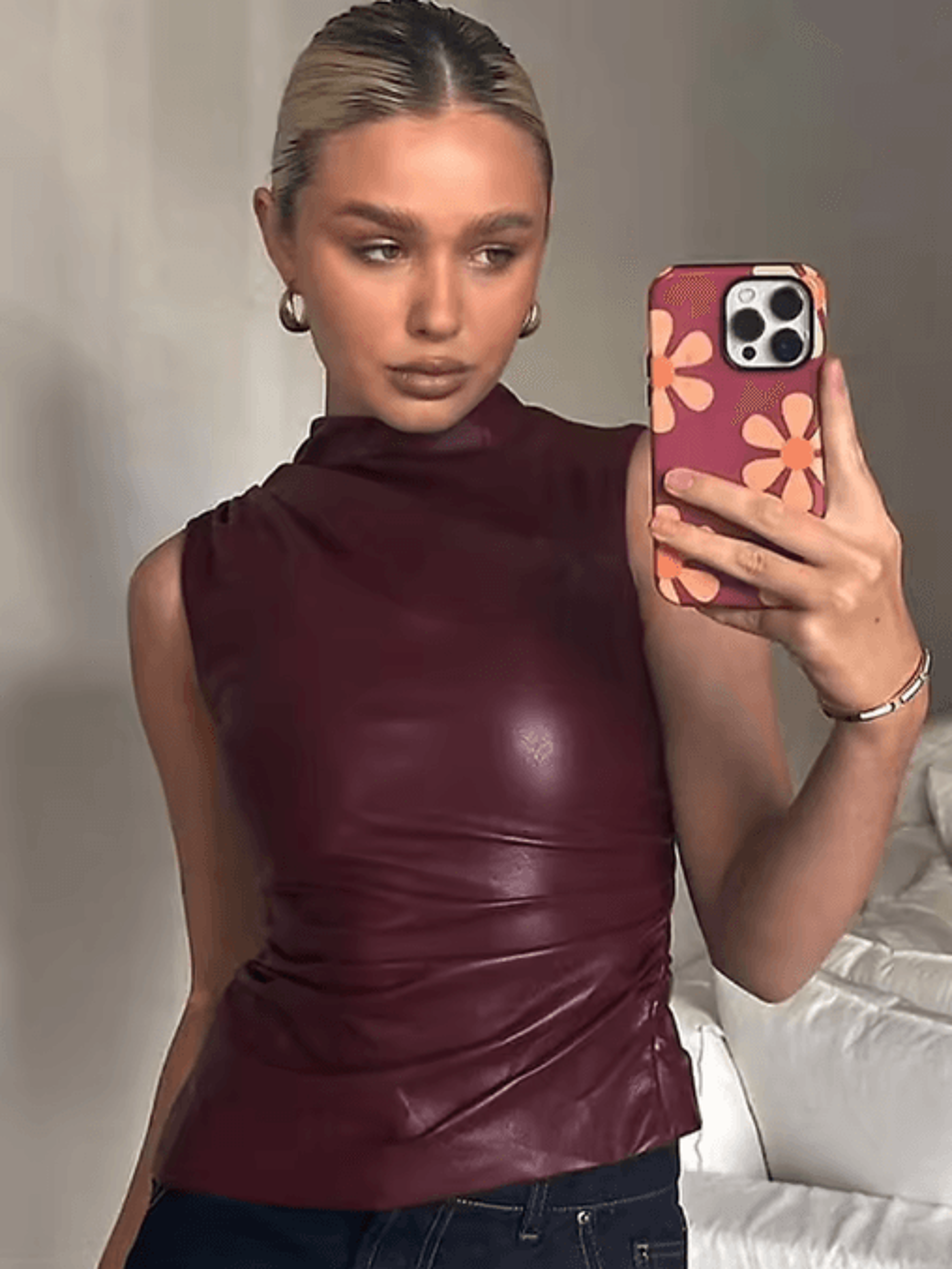 Y2K Vintage PU Slash Cut Tank Top High Waist Fitted Sleeveless Crop 7