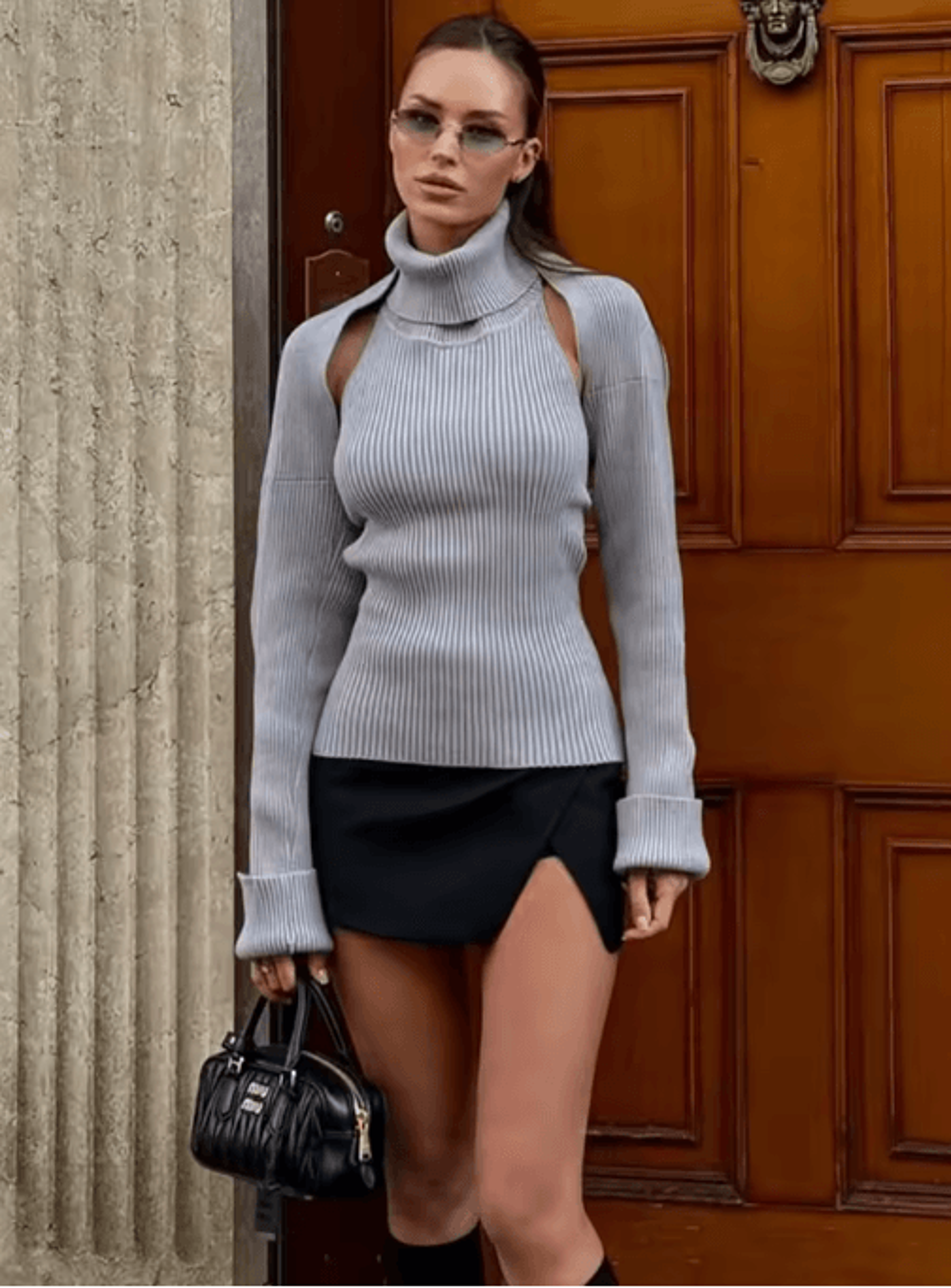 Trendix 2 Piece Knit Tank Top Set High Neck Vest And Long Sleeve Shawl Outfit 16