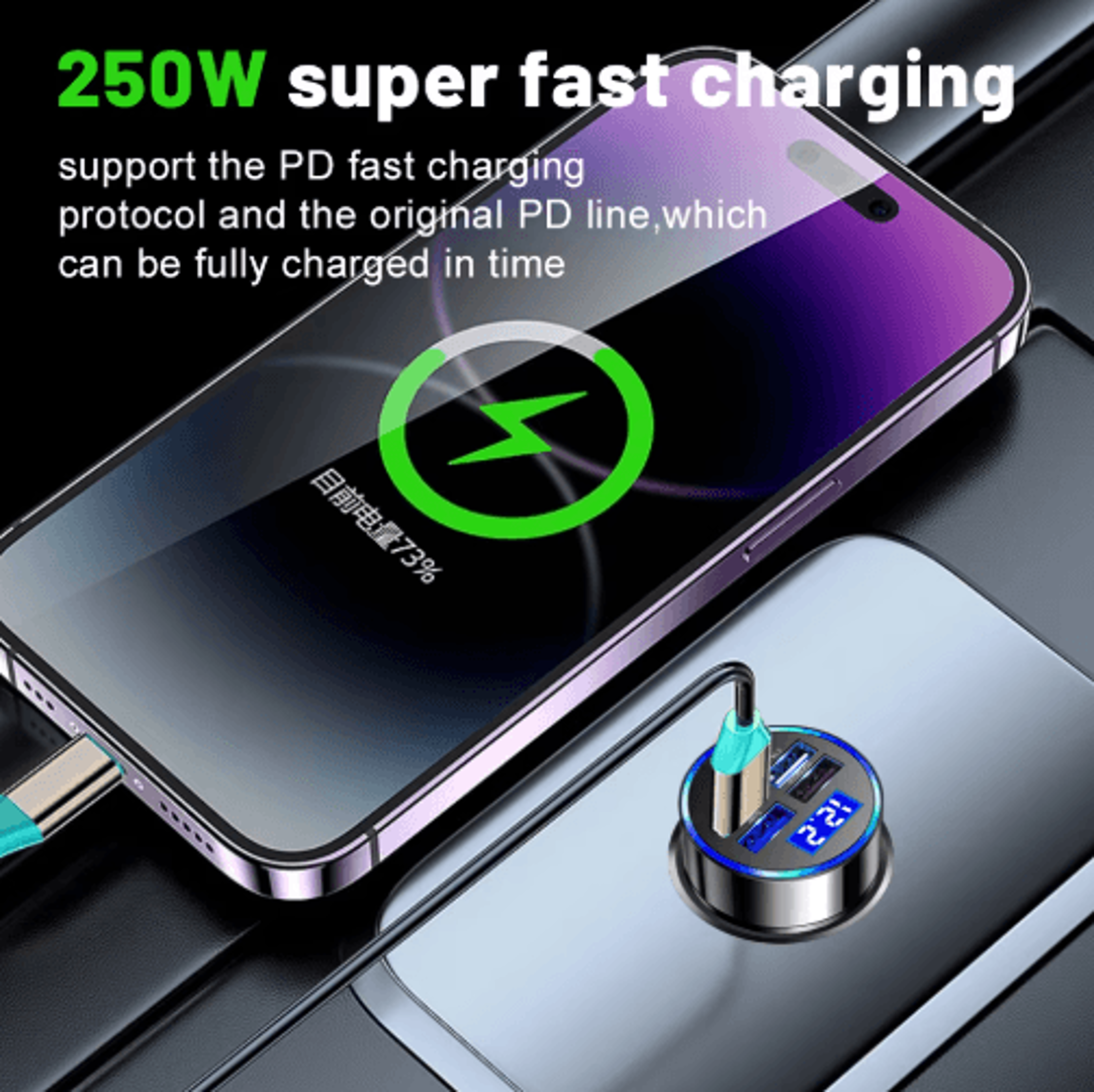 Vumpach 250W 5 Port USB Car Charger 7A Mini Fast Charging Adapter 3