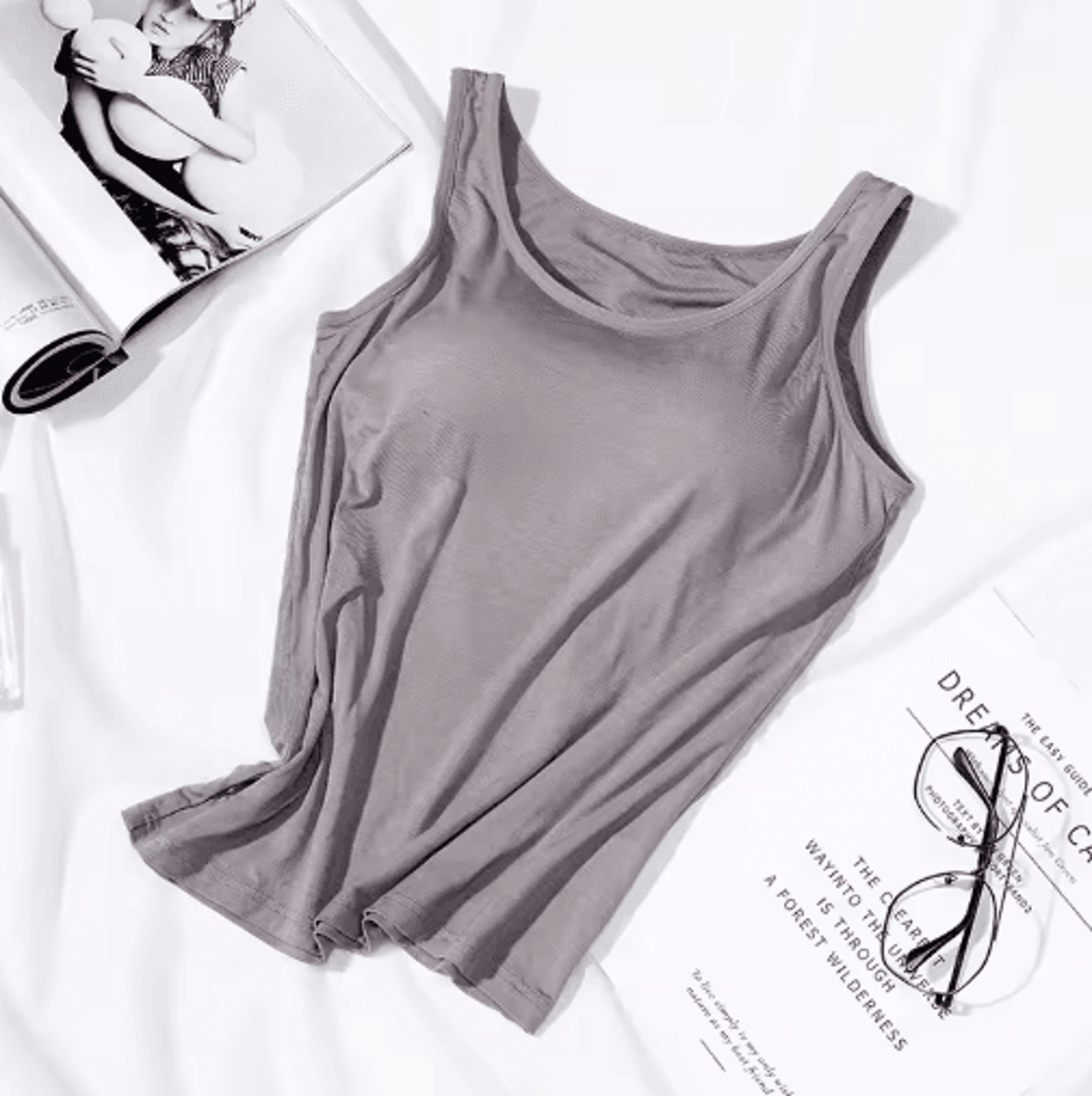 Womens Tank Top With Built In Bra Padded Slim Fit Summer Vest 9