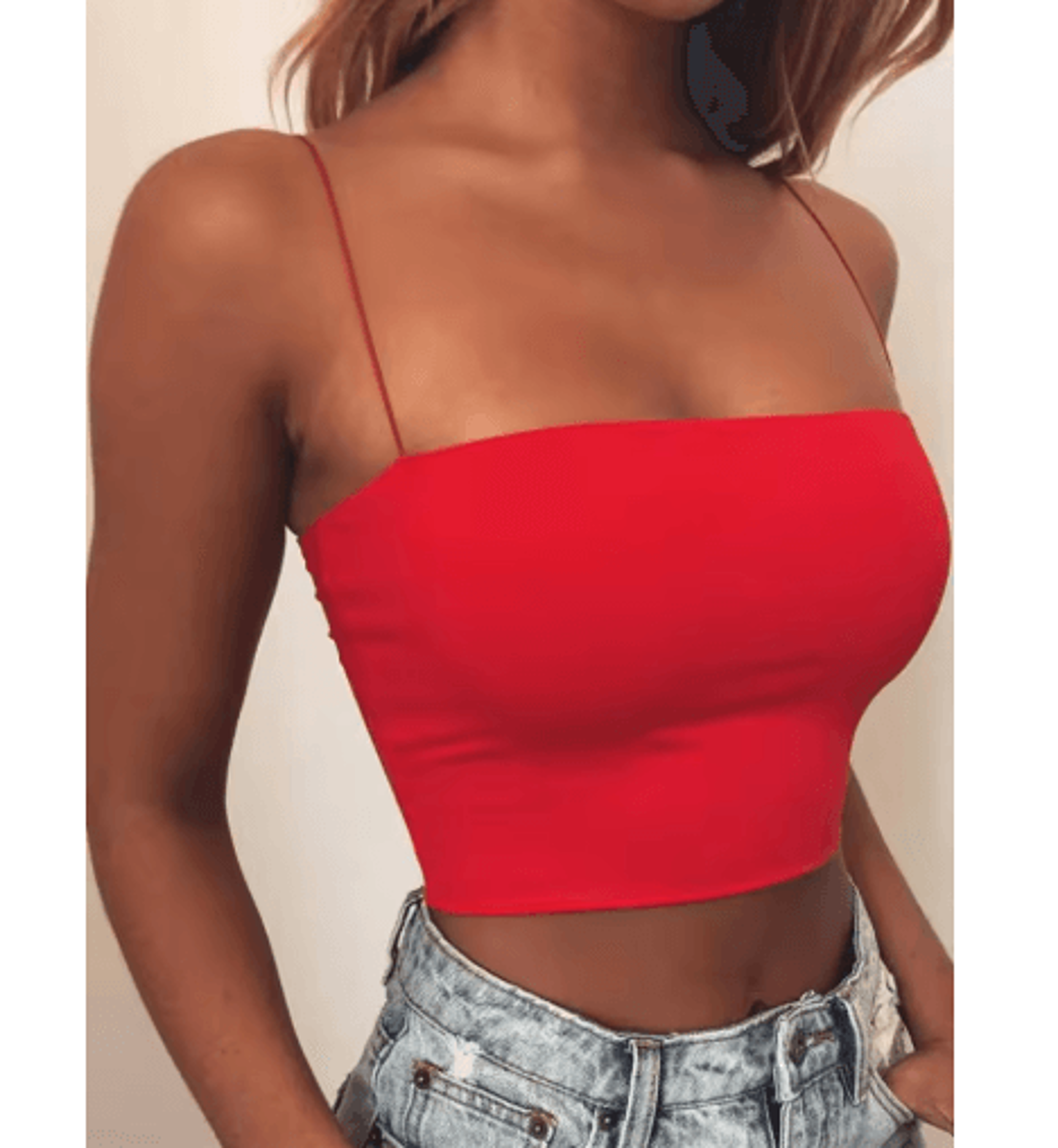 2024 Womens Spaghetti Strap Crop Top Bodycon Sleeveless Tube Cami 2