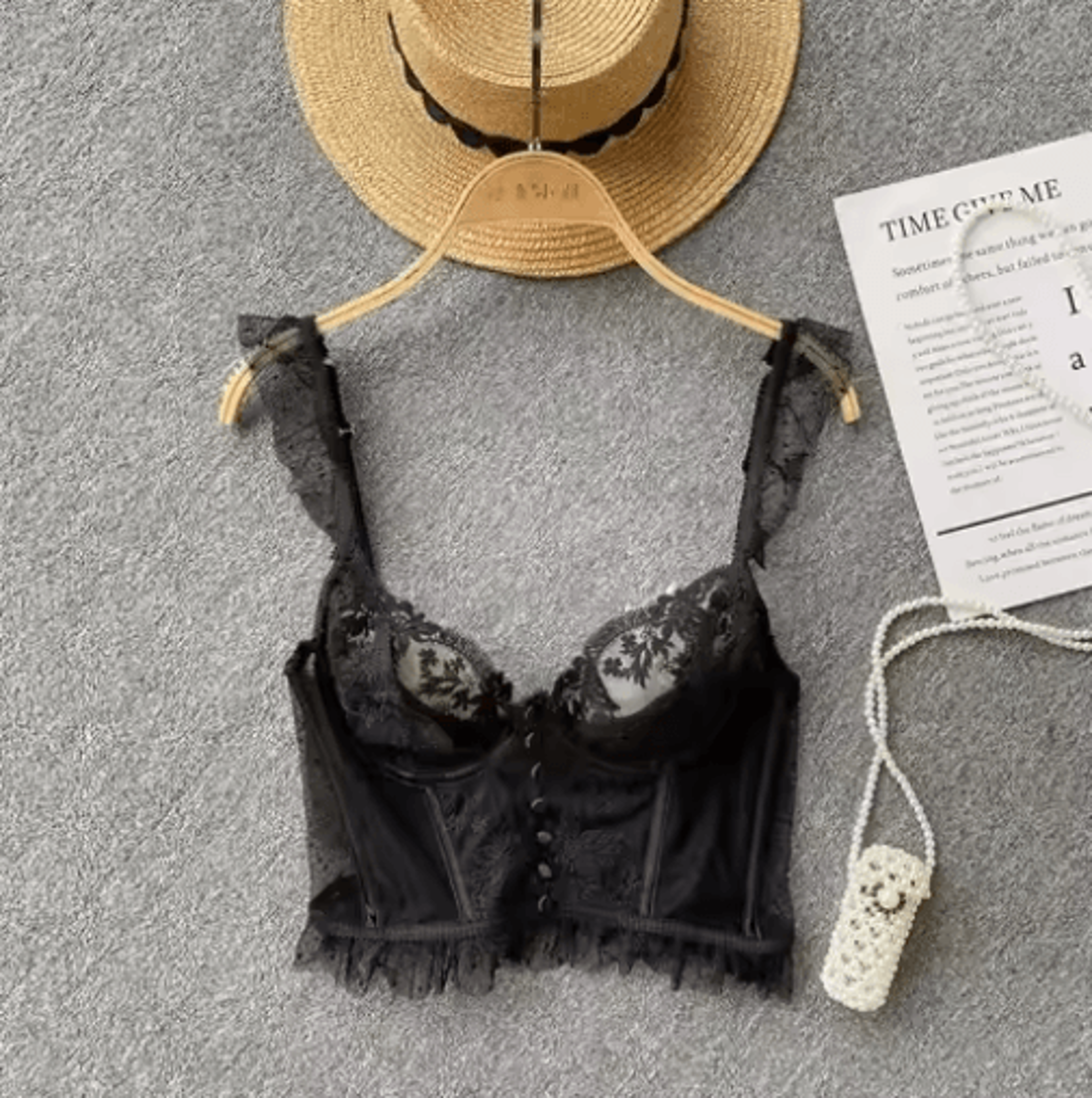 French Chic Lace Corset Camisole Sheer Backless Spaghetti Strap Top 1