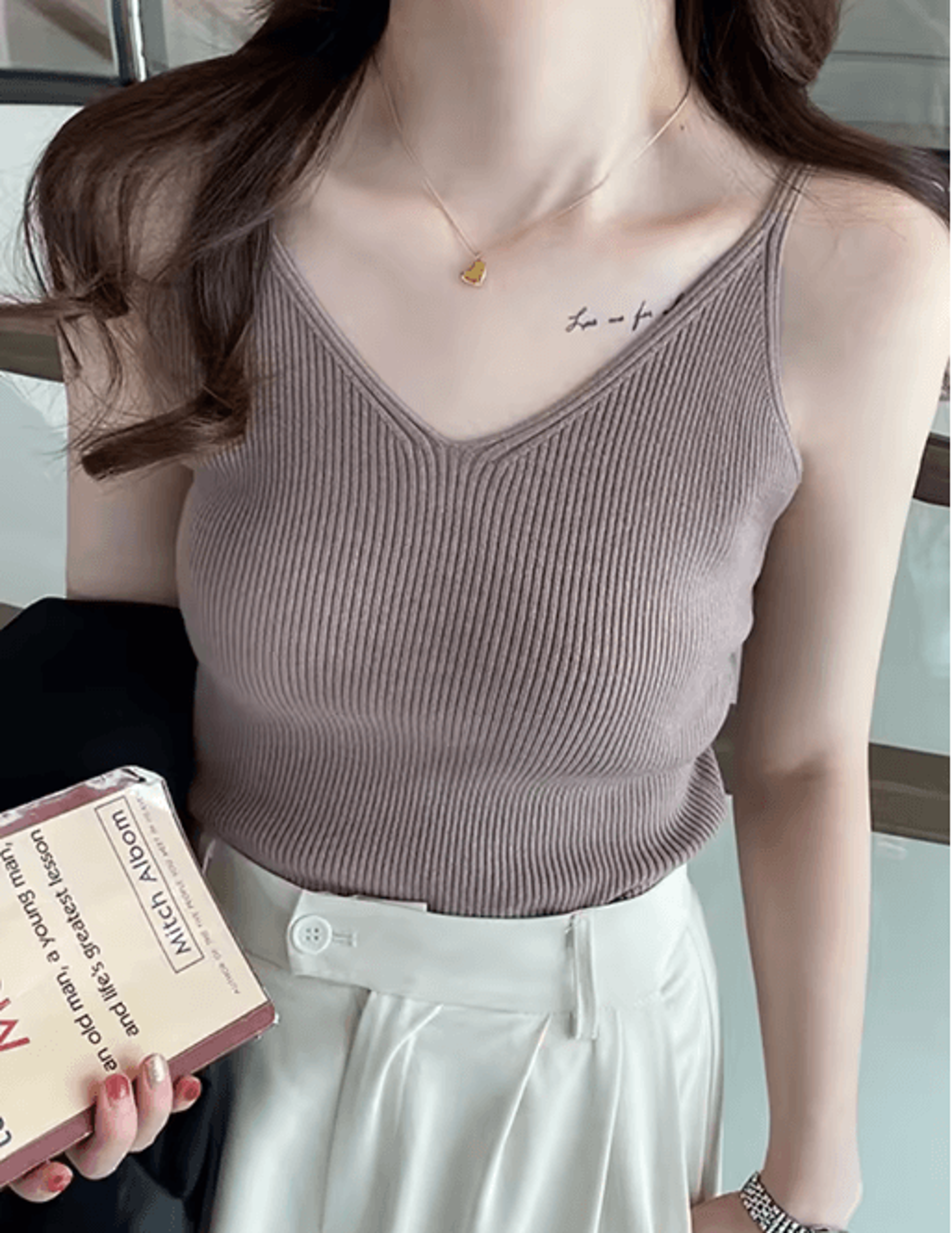 Korean Style V Neck Knit Cami Elastic Suspender Summer Tank 2