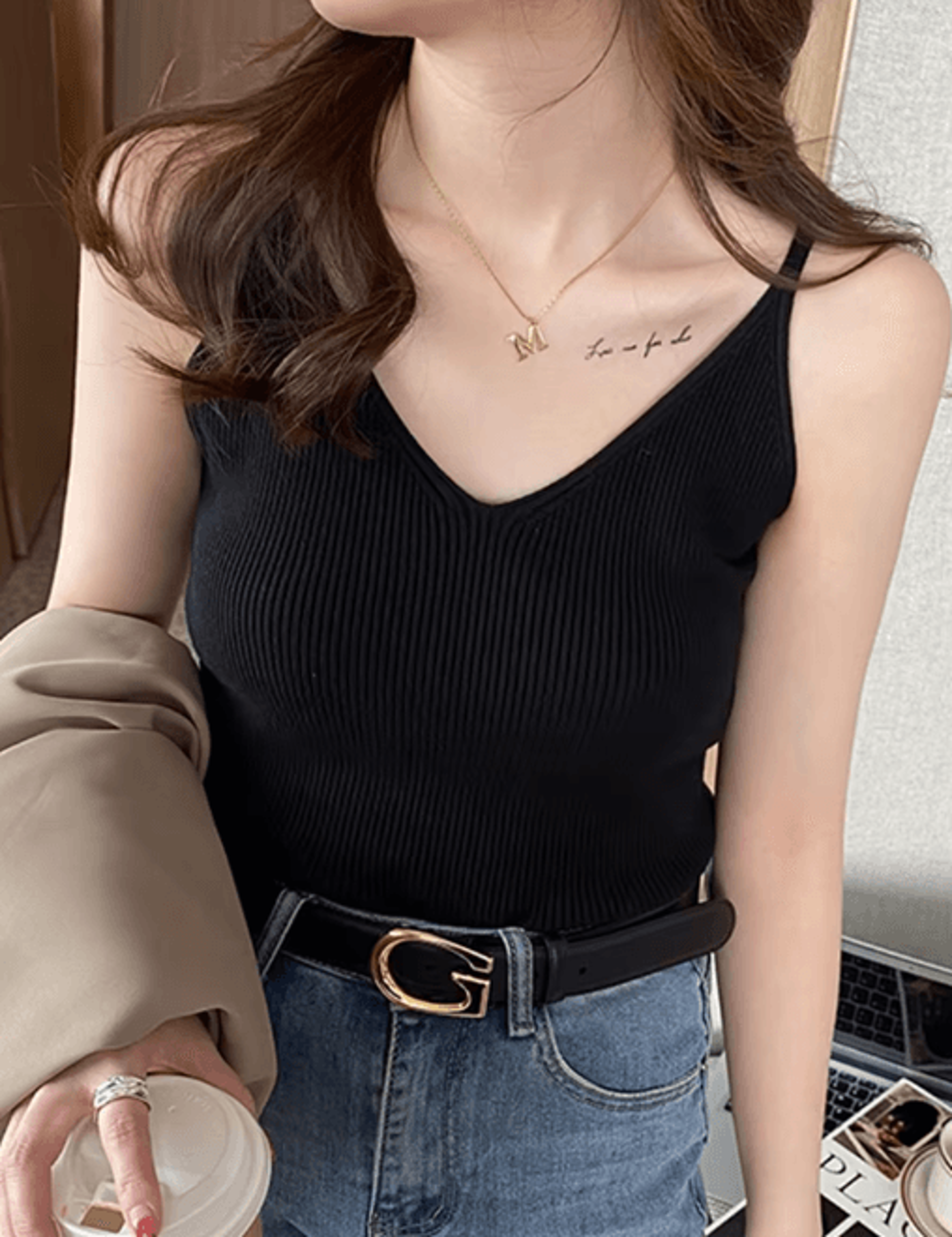 Korean Style V Neck Knit Cami Elastic Suspender Summer Tank 9