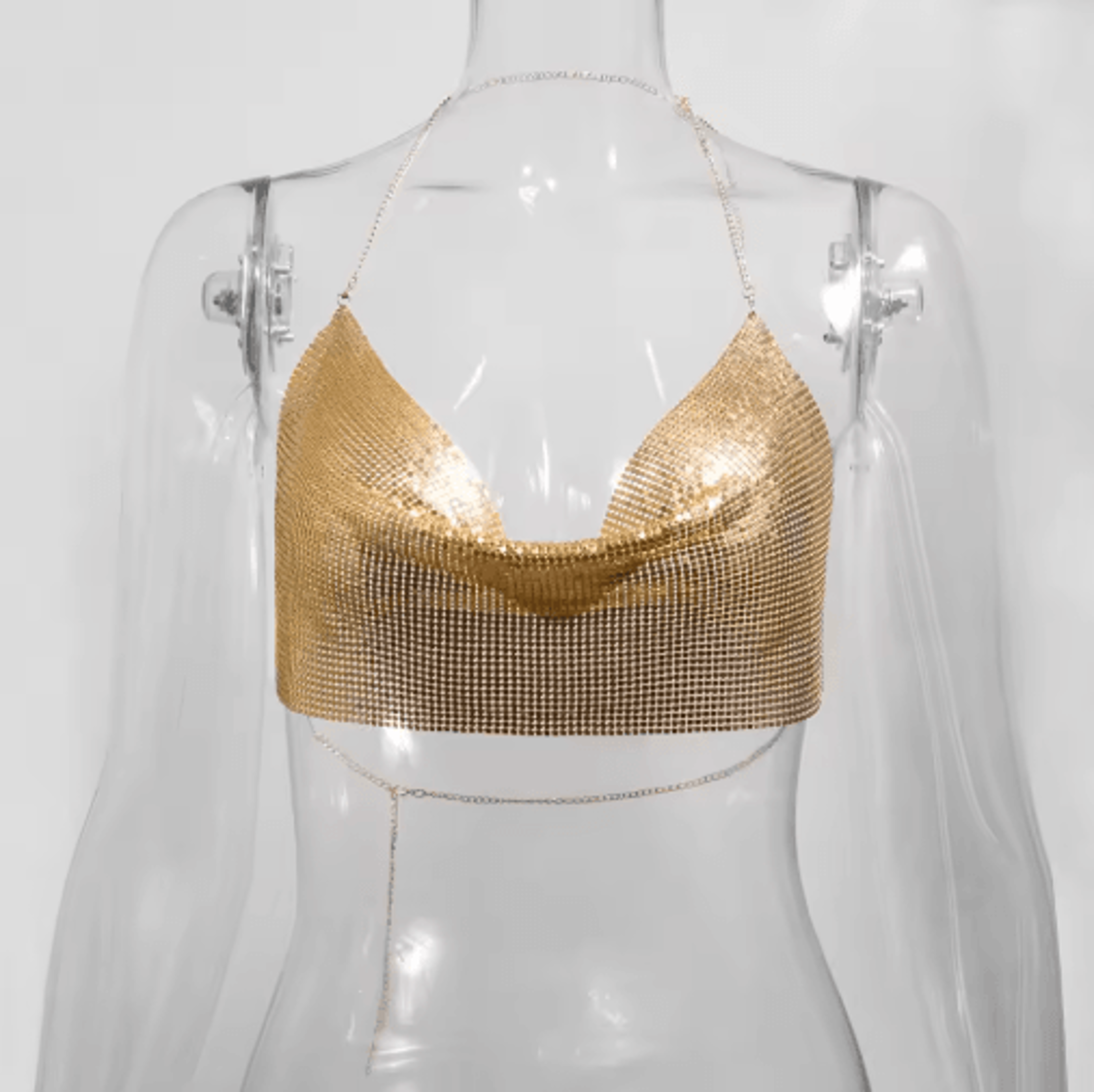 Womens Metallic Halter Crop Top Glitter Backless Corset Cami 7