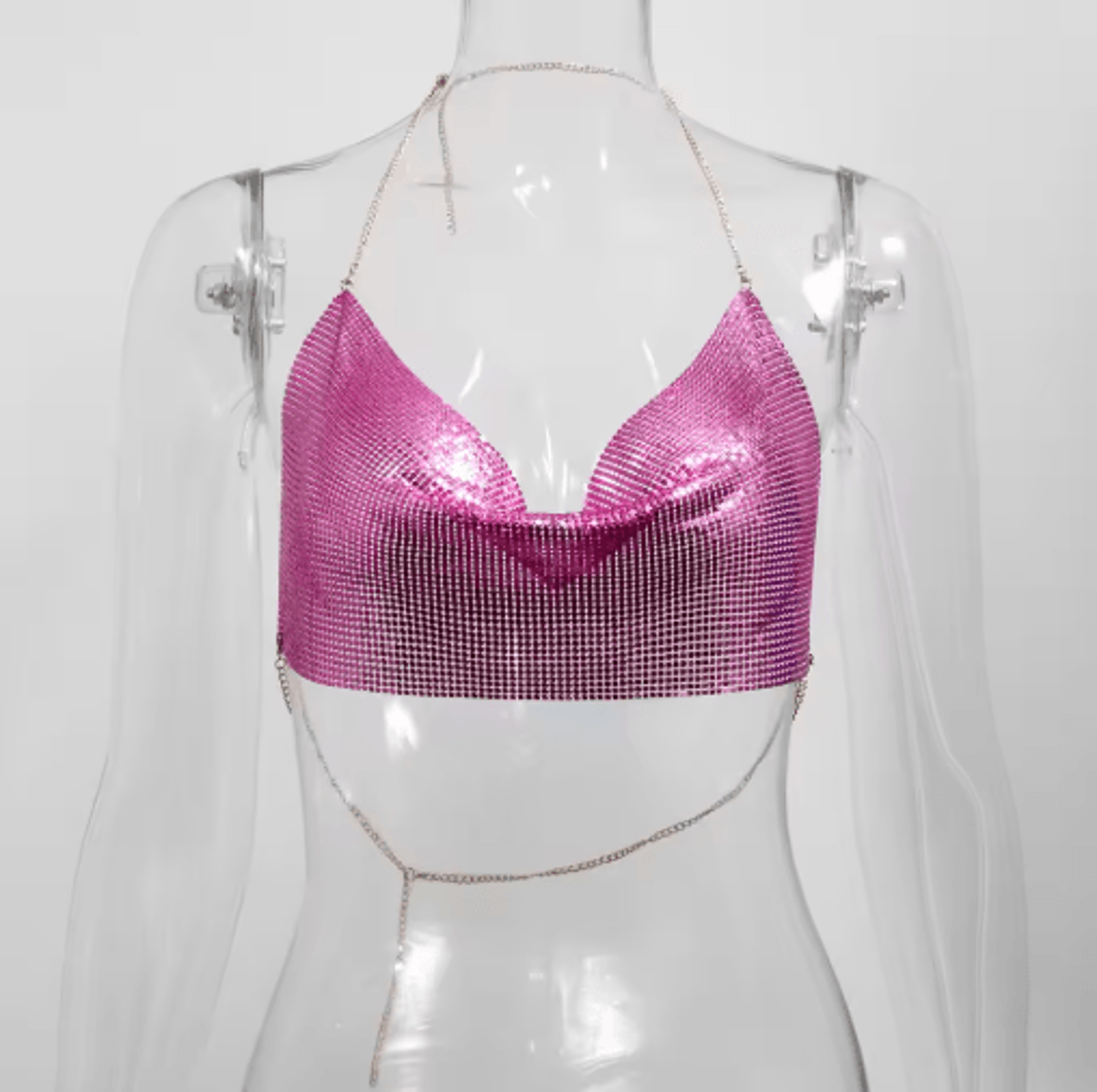 Womens Metallic Halter Crop Top Glitter Backless Corset Cami 9