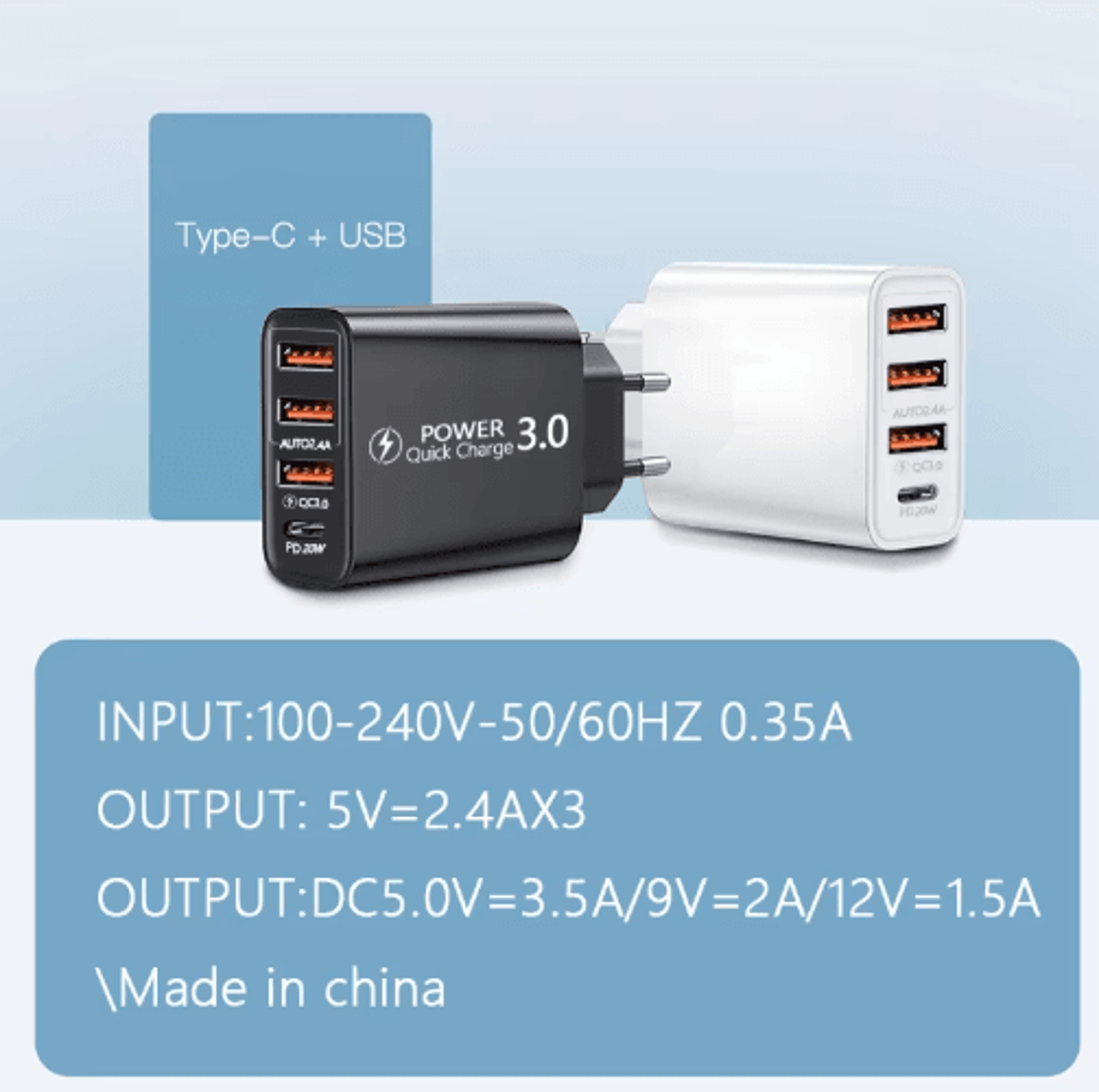 30W PD TypeC Multi Port Fast Charger For IPhone And Samsung 6