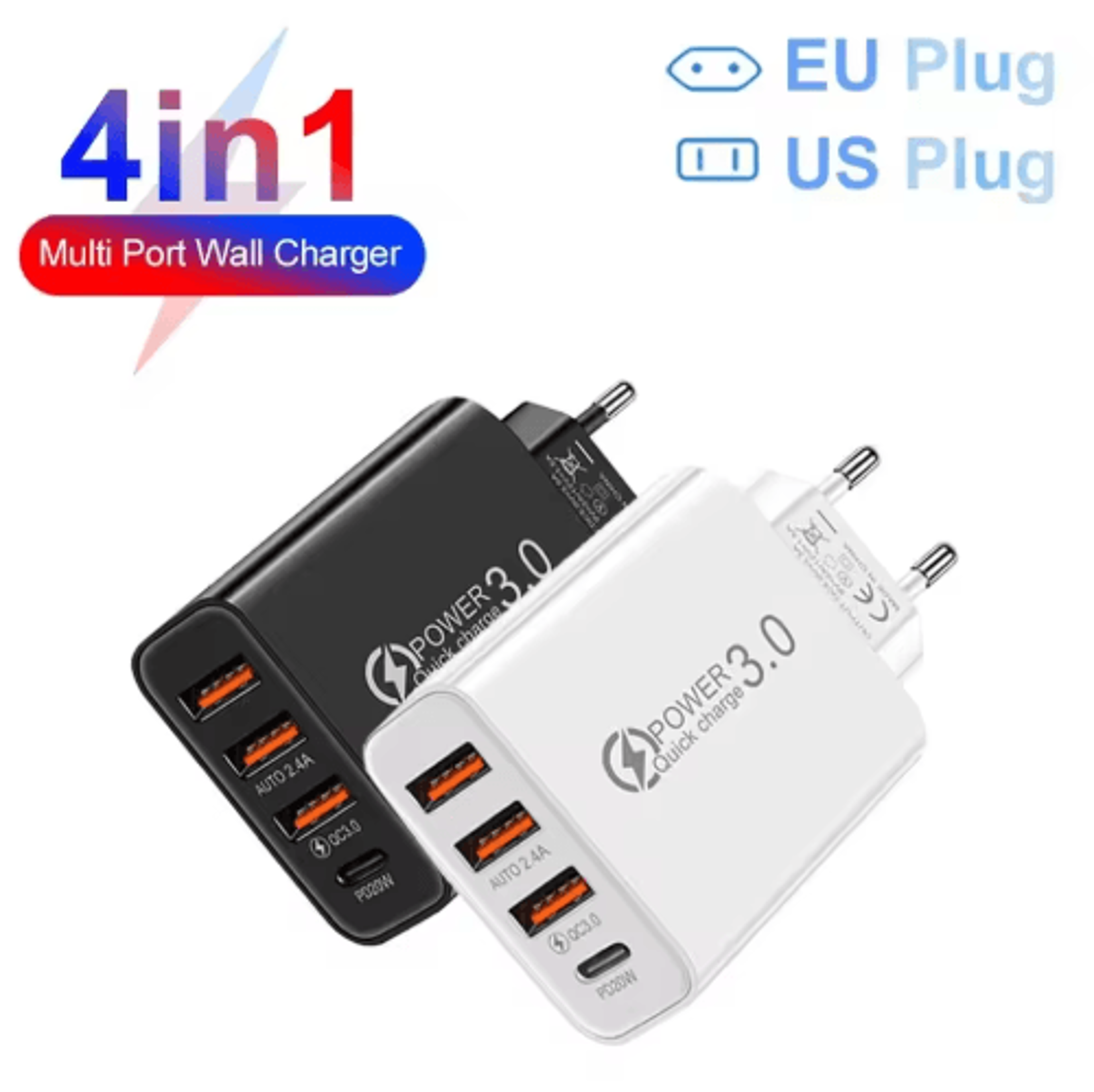 30W PD TypeC Multi Port Fast Charger For IPhone And Samsung 0