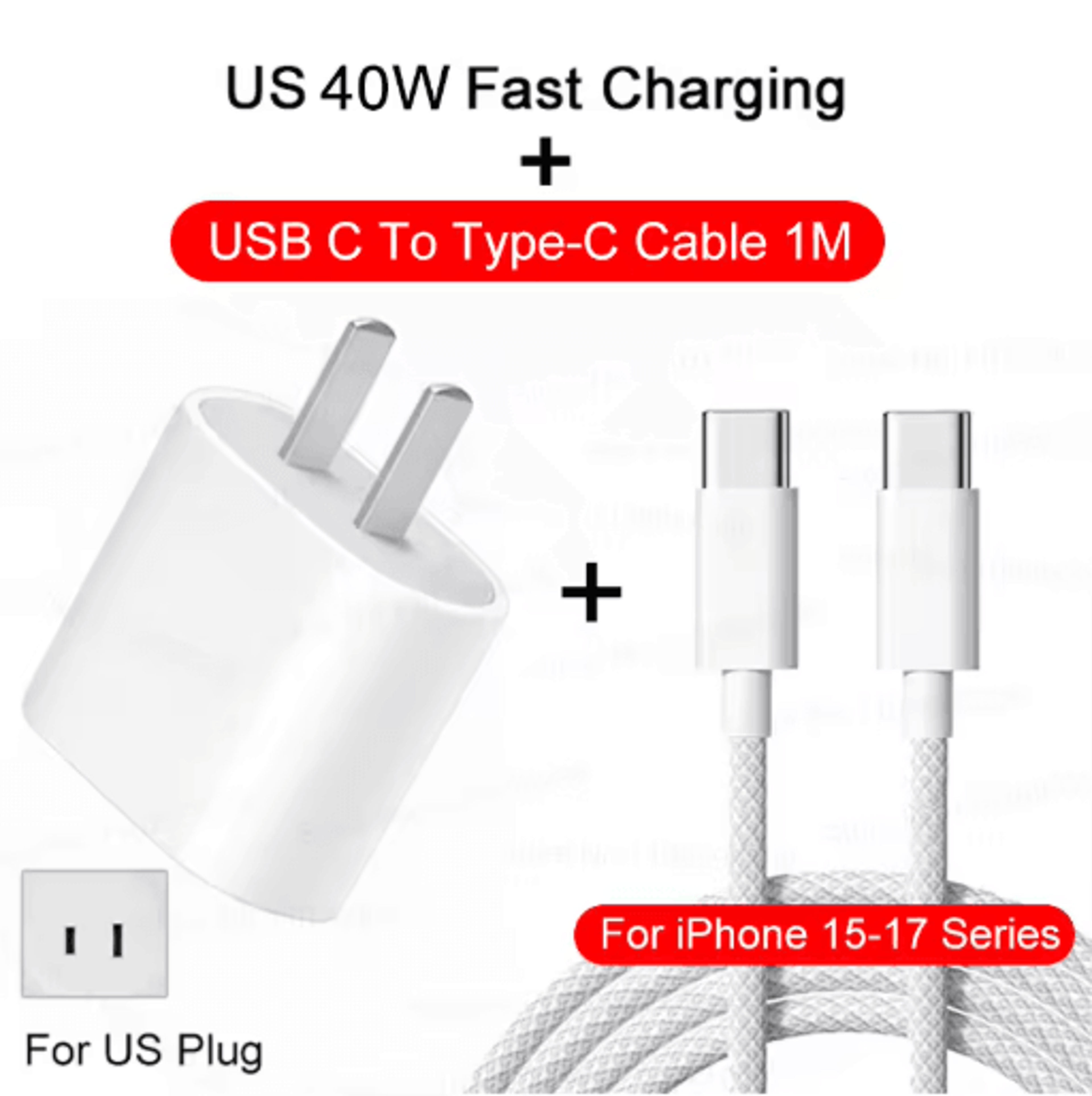 40W PD USB C Fast Charger With Type C Cable For IPhone And IPad 15