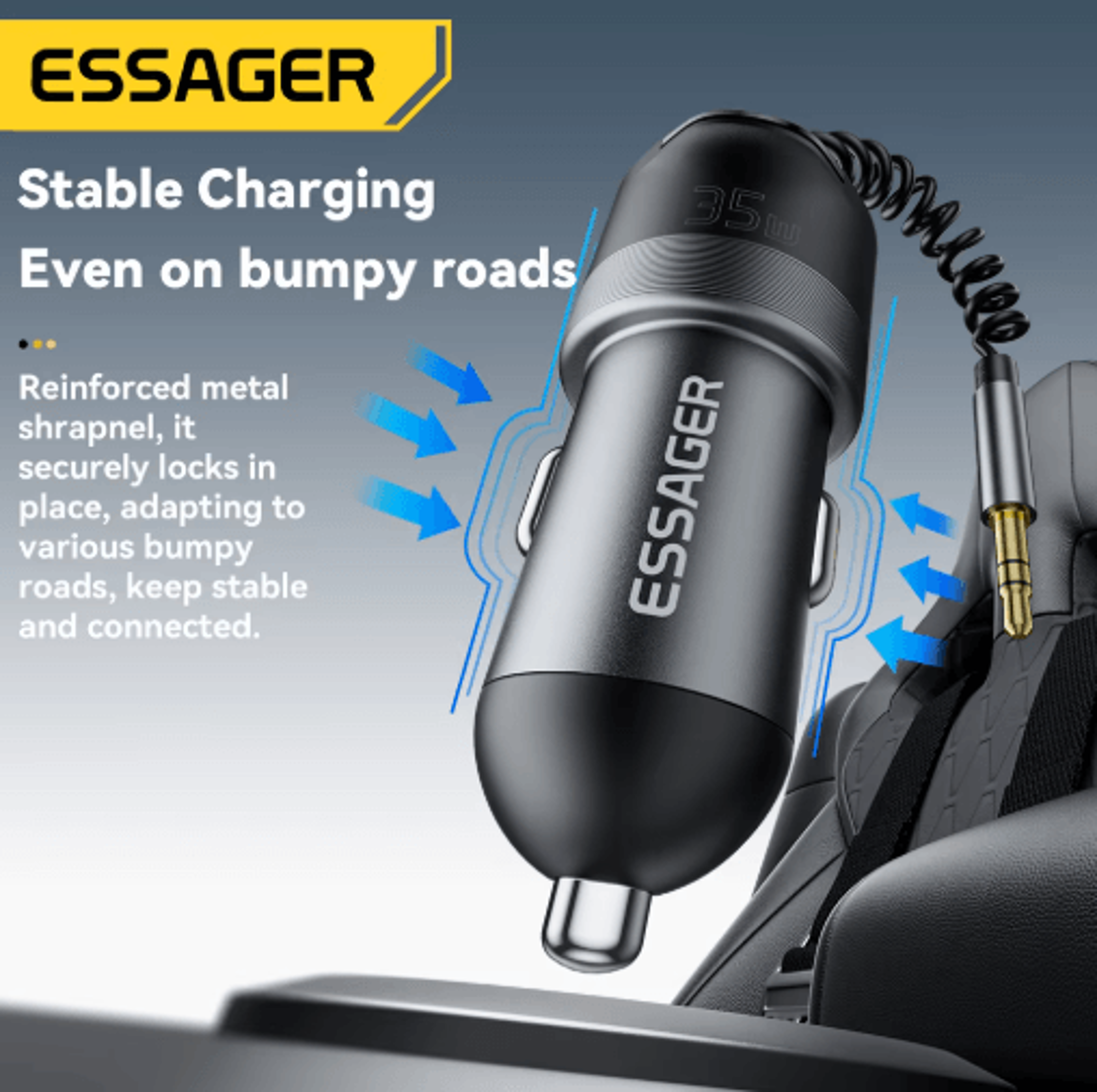 Essager Bluetooth 5 3 Car Adapter  Fast Car Charger With 35mm AUX Bluetooth Adapter For Hands Free  2