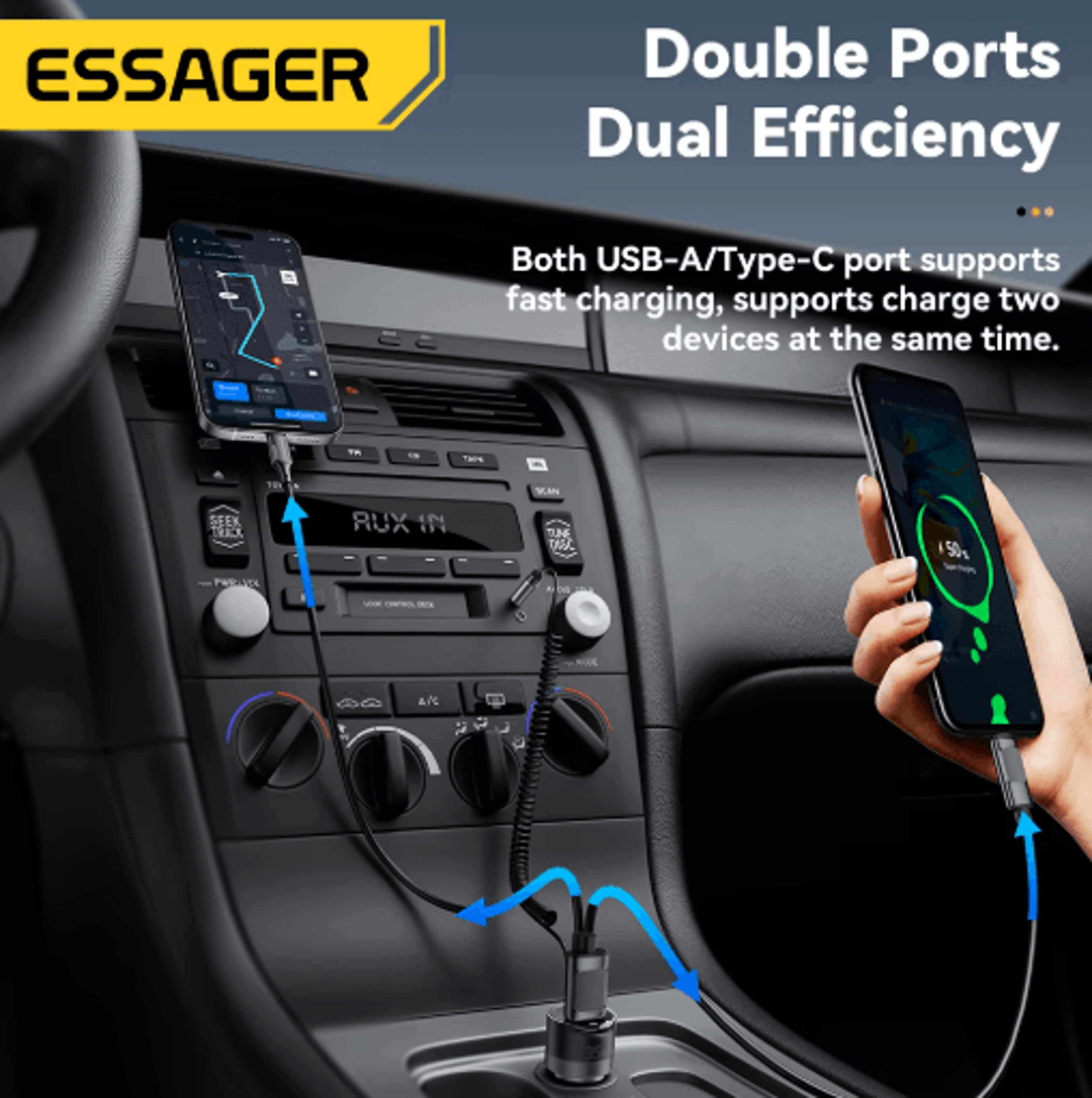 Essager Bluetooth 5 3 Car Adapter  Fast Car Charger With 35mm AUX Bluetooth Adapter For Hands Free  6