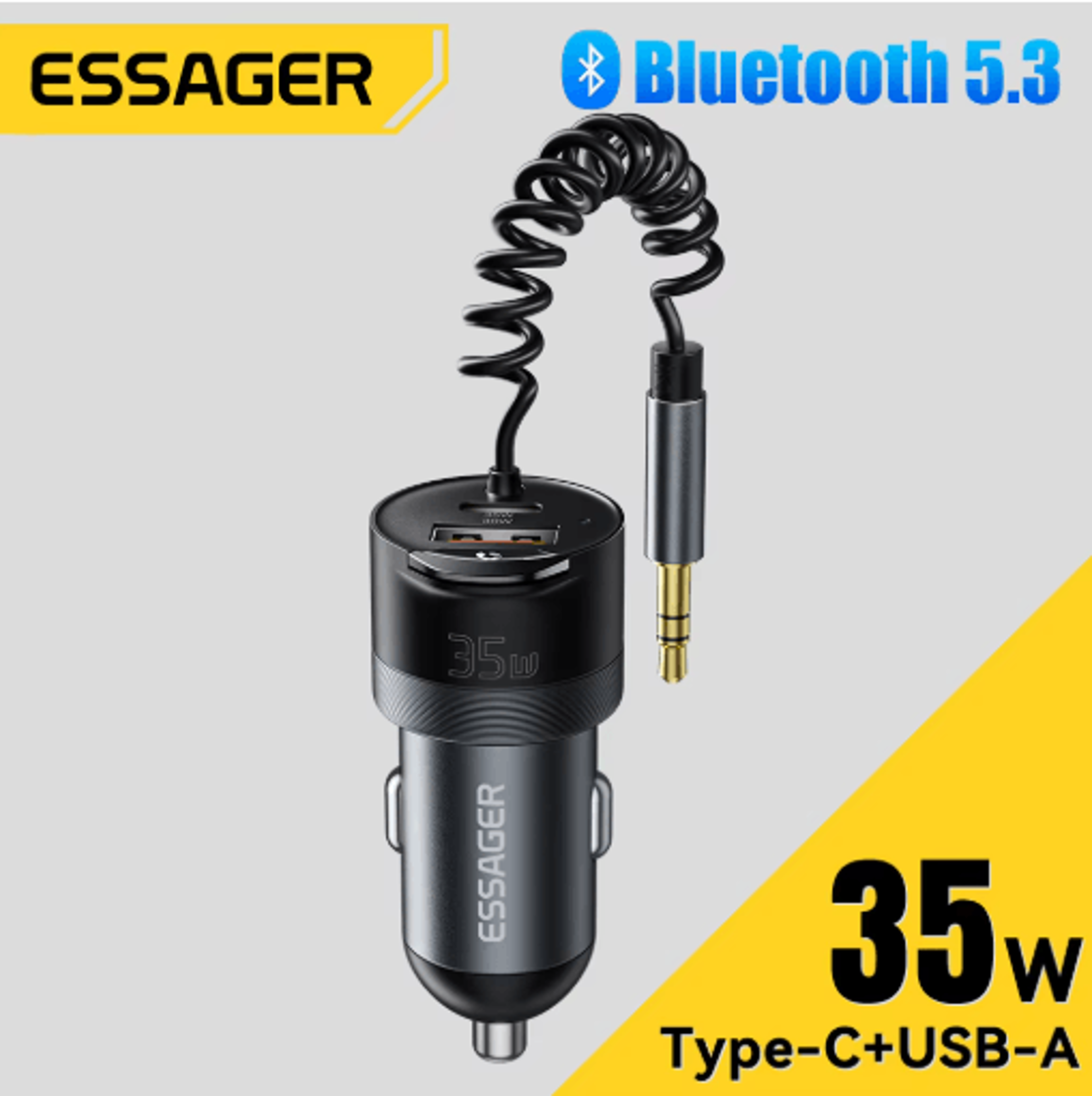 Essager Bluetooth 5 3 Car Adapter  Fast Car Charger With 35mm AUX Bluetooth Adapter For Hands Free  0