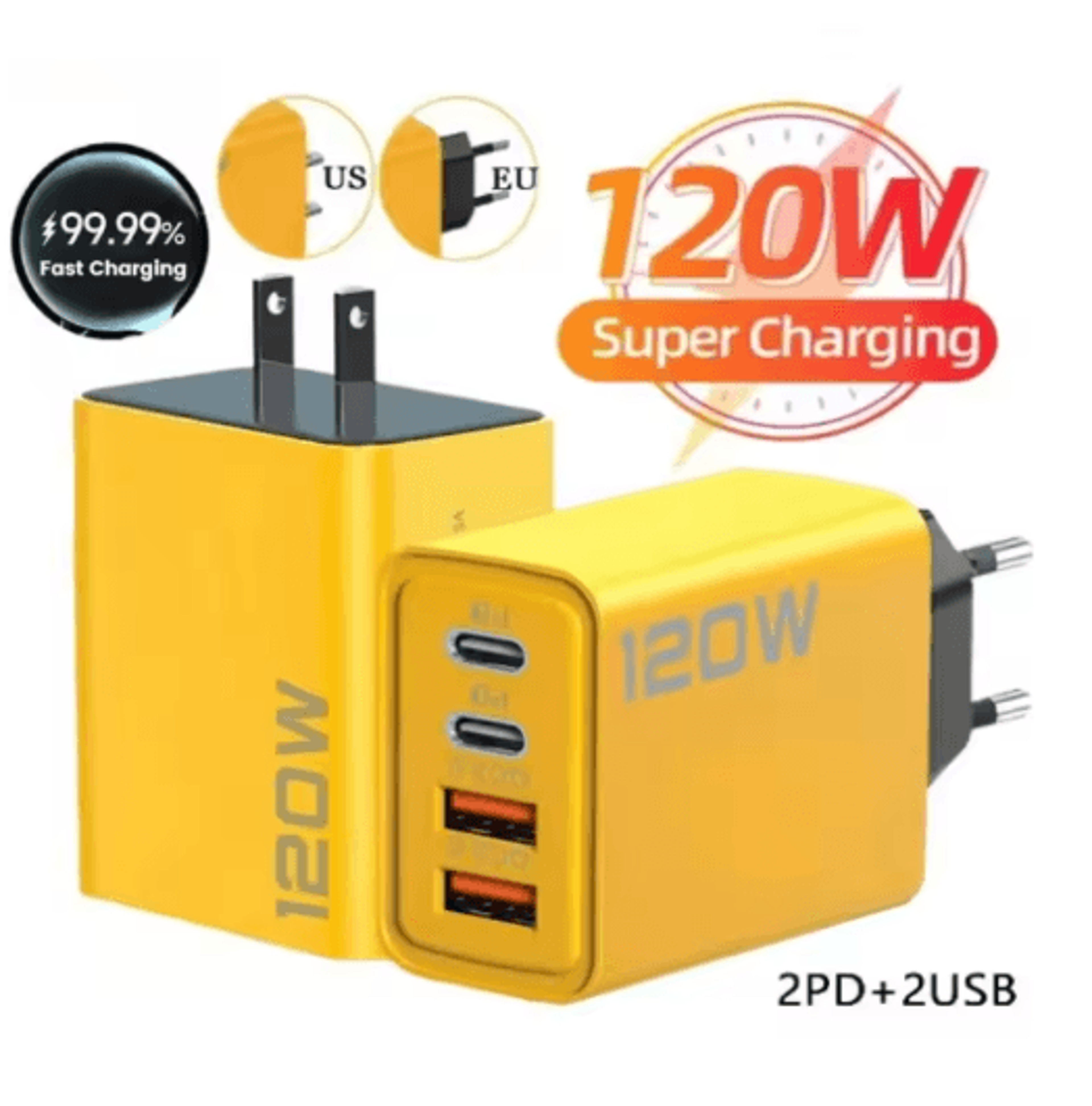 120W 4 Port USB C PD Charger With QC 30 Fast Charging Wall Adapter EU US Plug 0