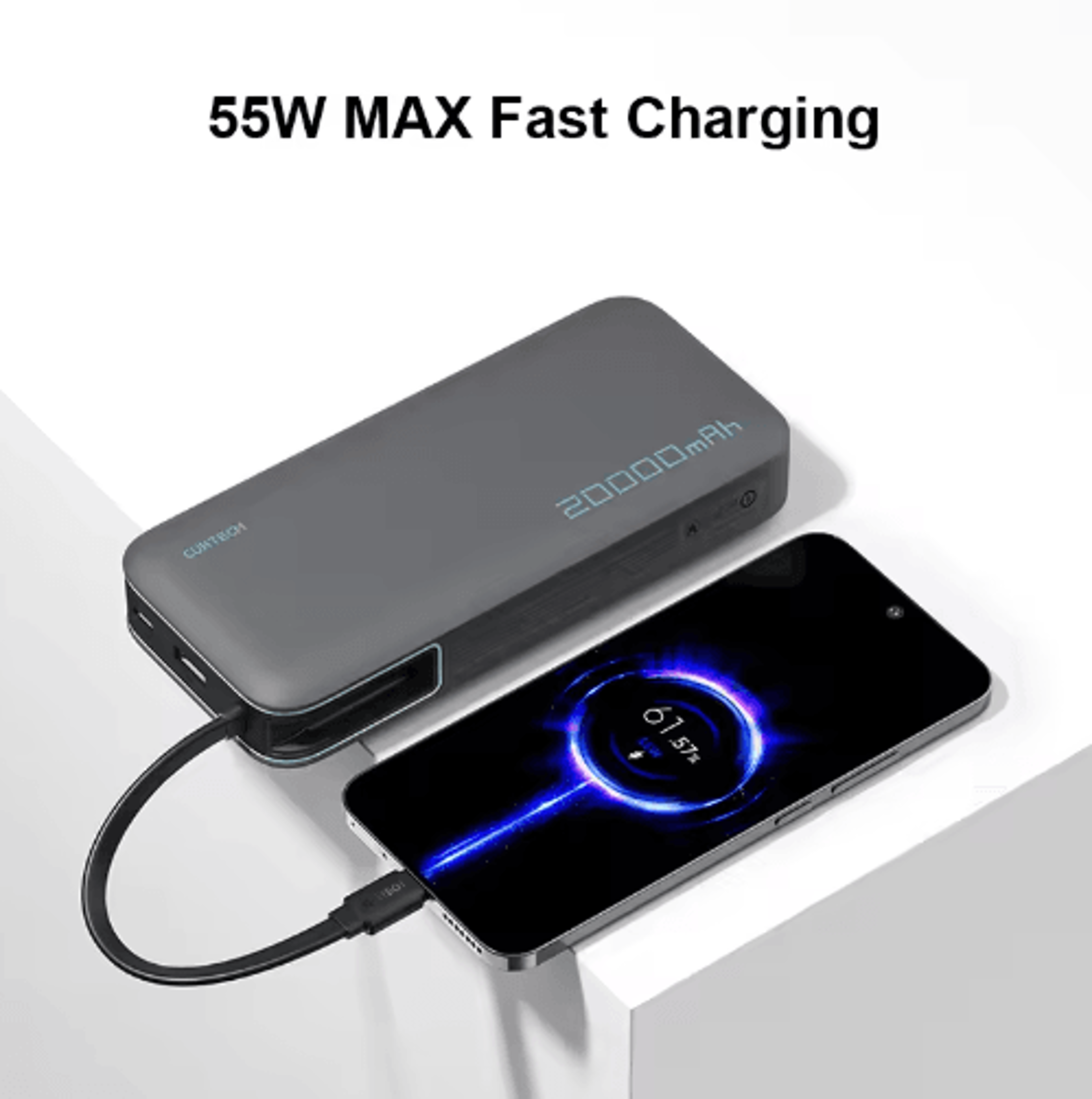 CUKTECH 20000mAh 55W USB C Power Bank With BuiltIn Cable  TwoWay Fast Charging 0