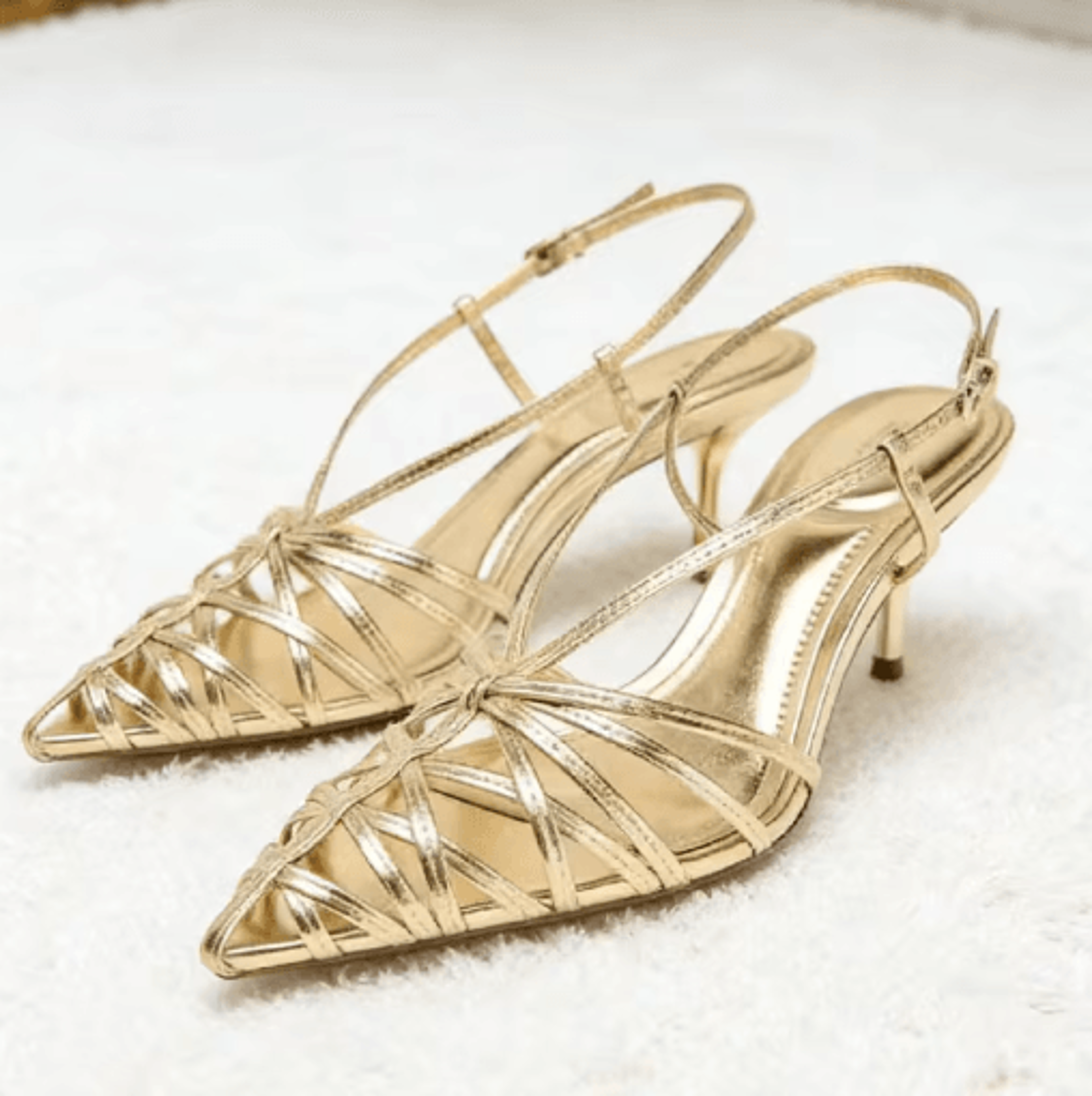 Luxury Gold Pointed Toe Slingback Heels Thin Strap High Heel Summer Sandals 0