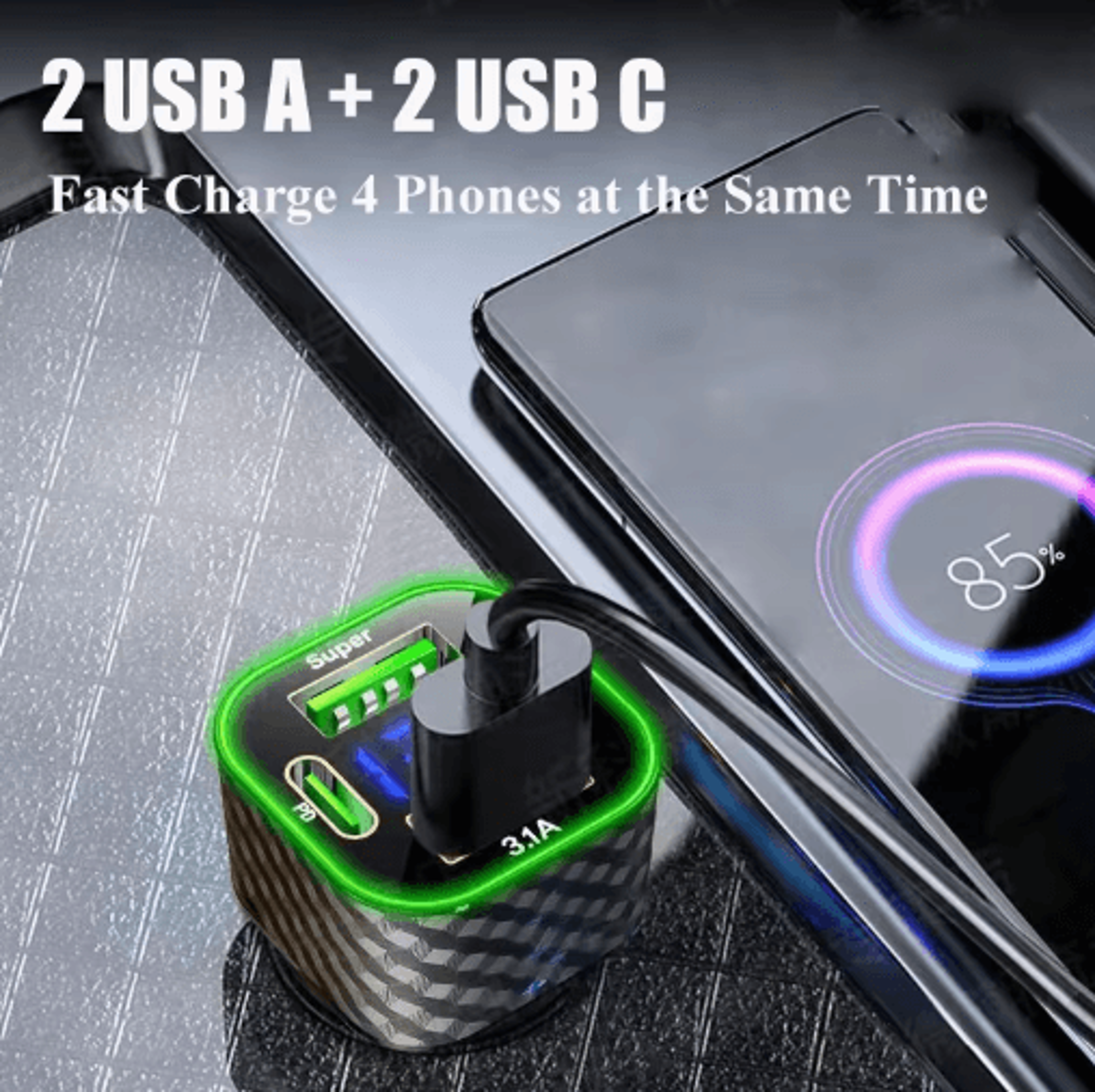 UYUXIO Dual PD Super Fast USBC Car Charger With Voltage Display  4in1 Power Adapter For IPhone  And 6