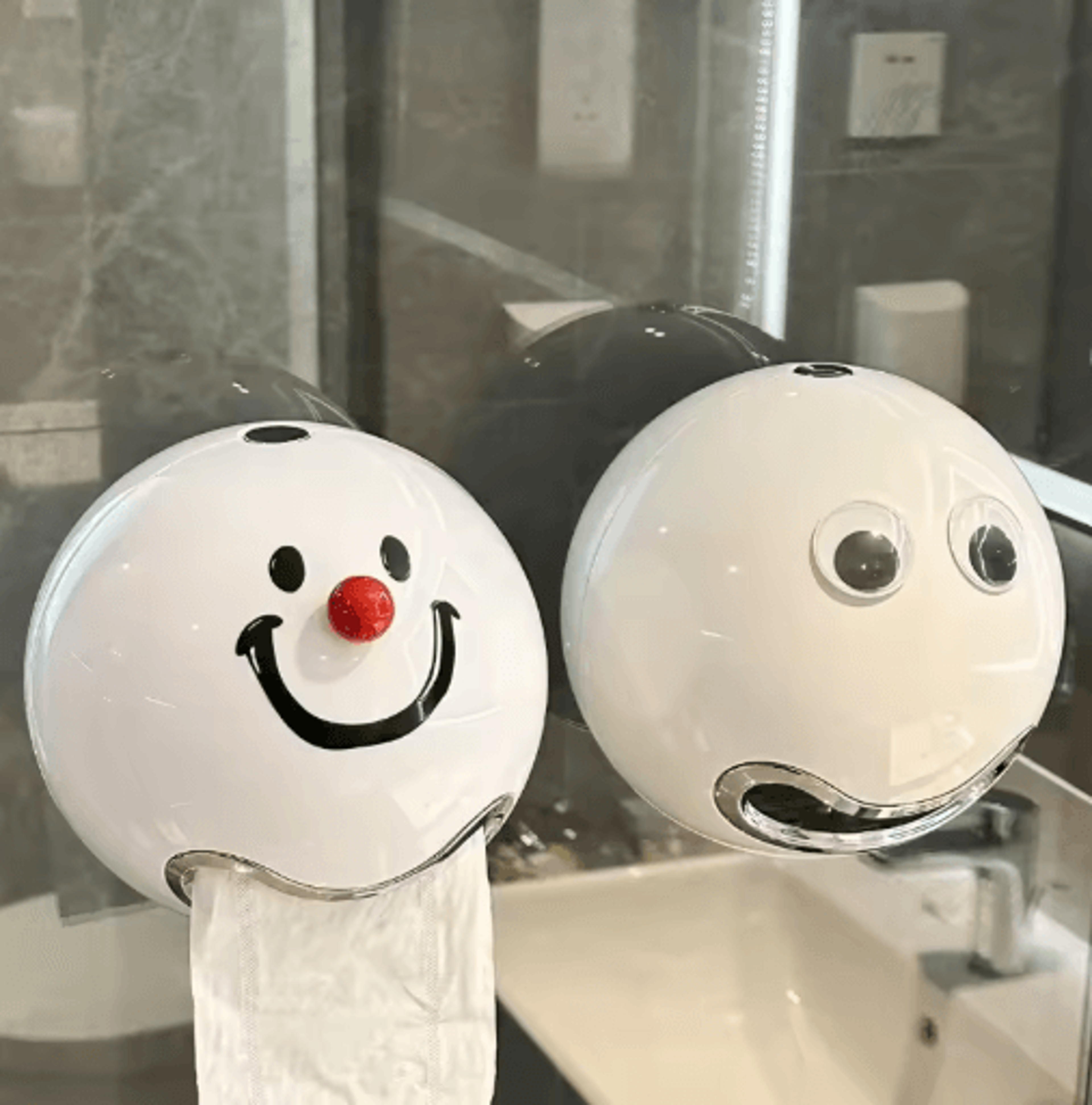 Creative Smiling Face Wall Mounted Toilet Paper Holder Waterproof No Drill Bathroom Tissue Box 5