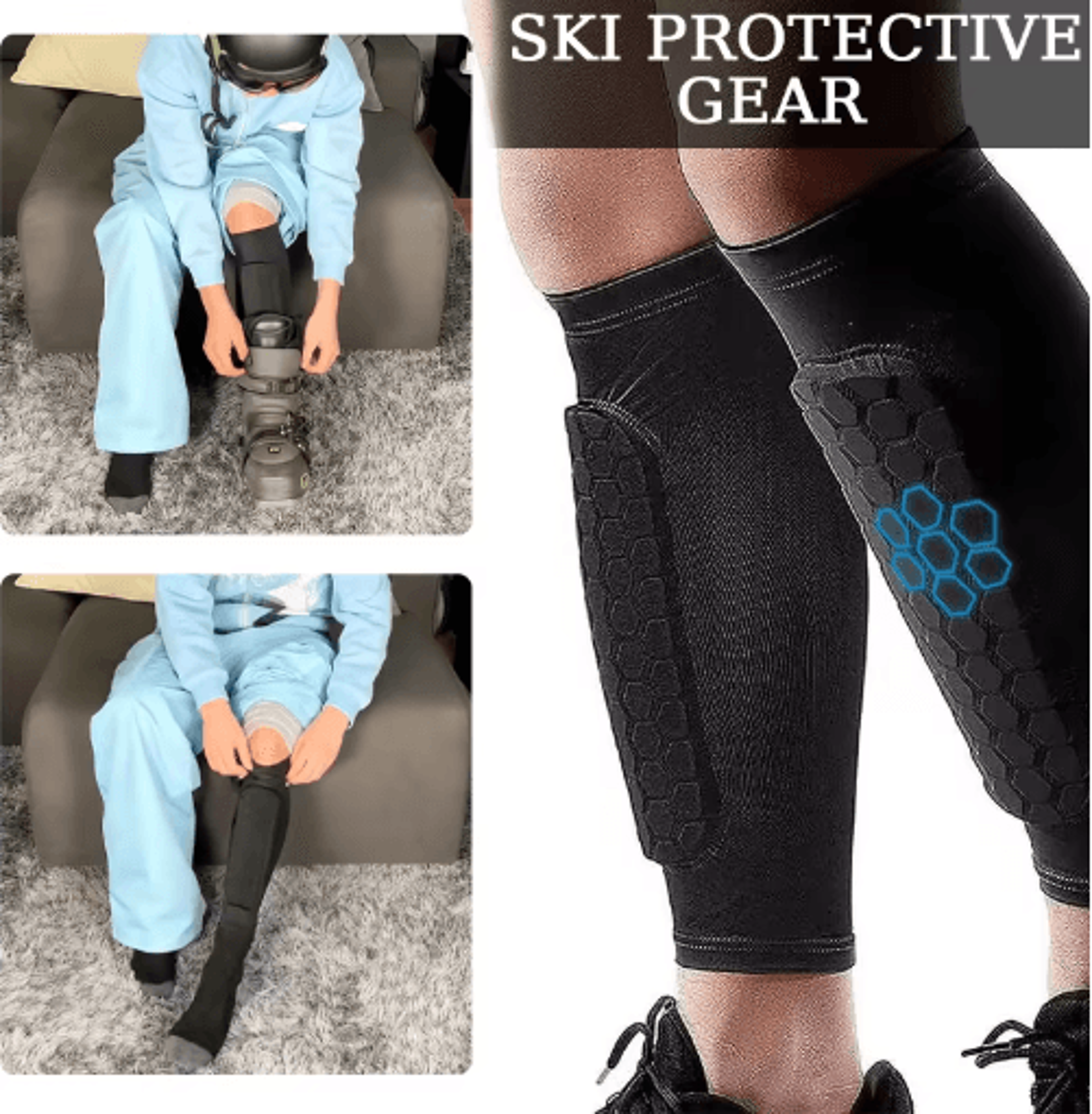EVA Padded Ski Shin Guard Sleeves Impact Absorbing Calf  Boot Bite Protector Pair 0
