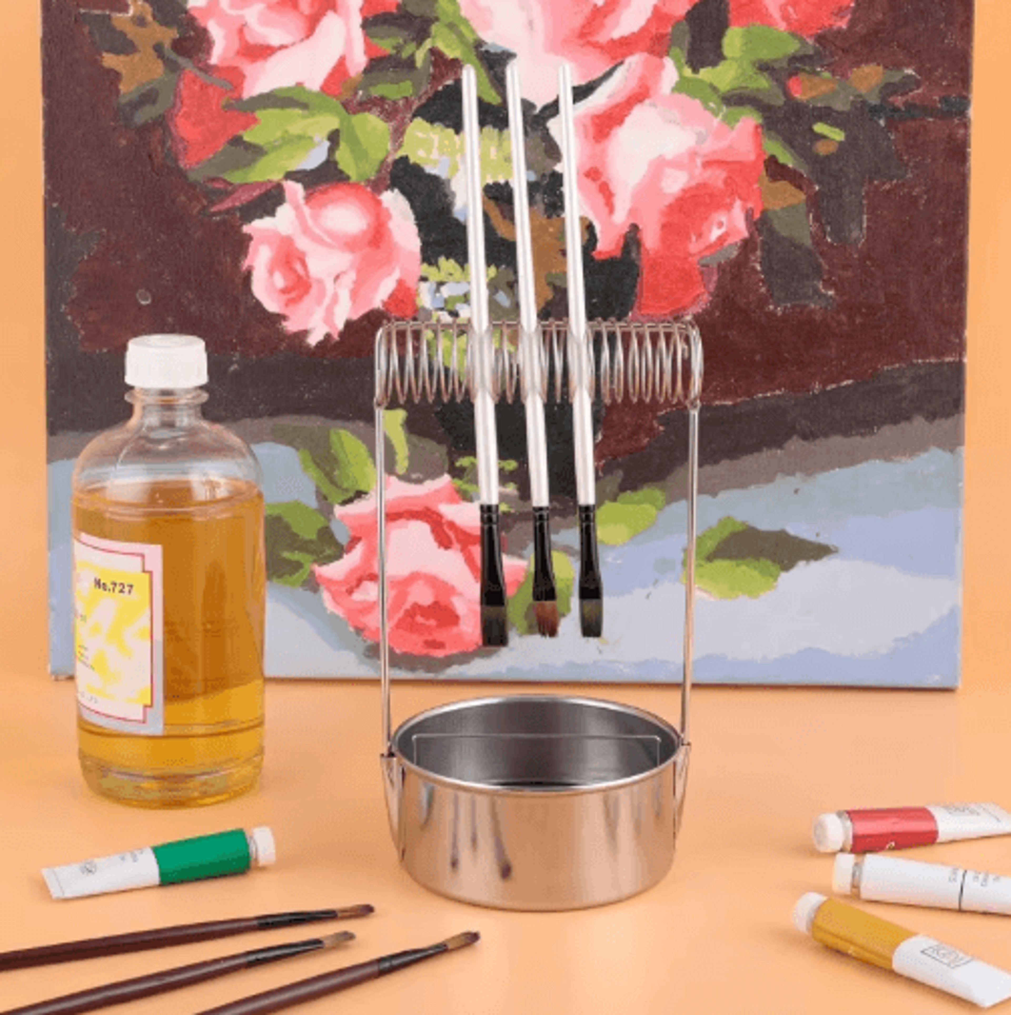 Portable Stainless Steel Paint Brush Cleaner  Artist Brush Washer With Removable Screen  Holder 2