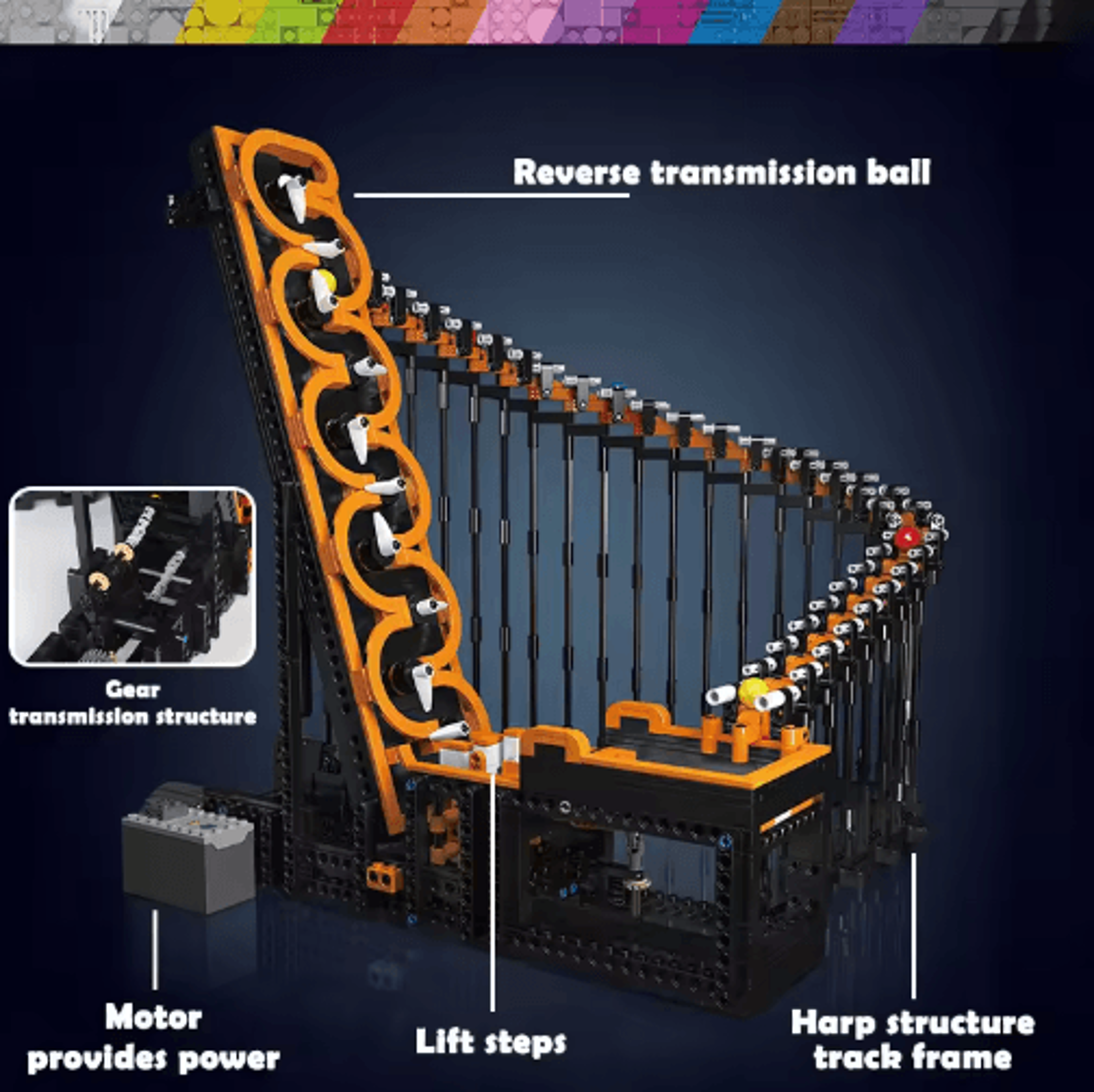MOC Technical Building Blocks GBC Harp Track  Mechanical Transmission Ball Lift Brick Set 6