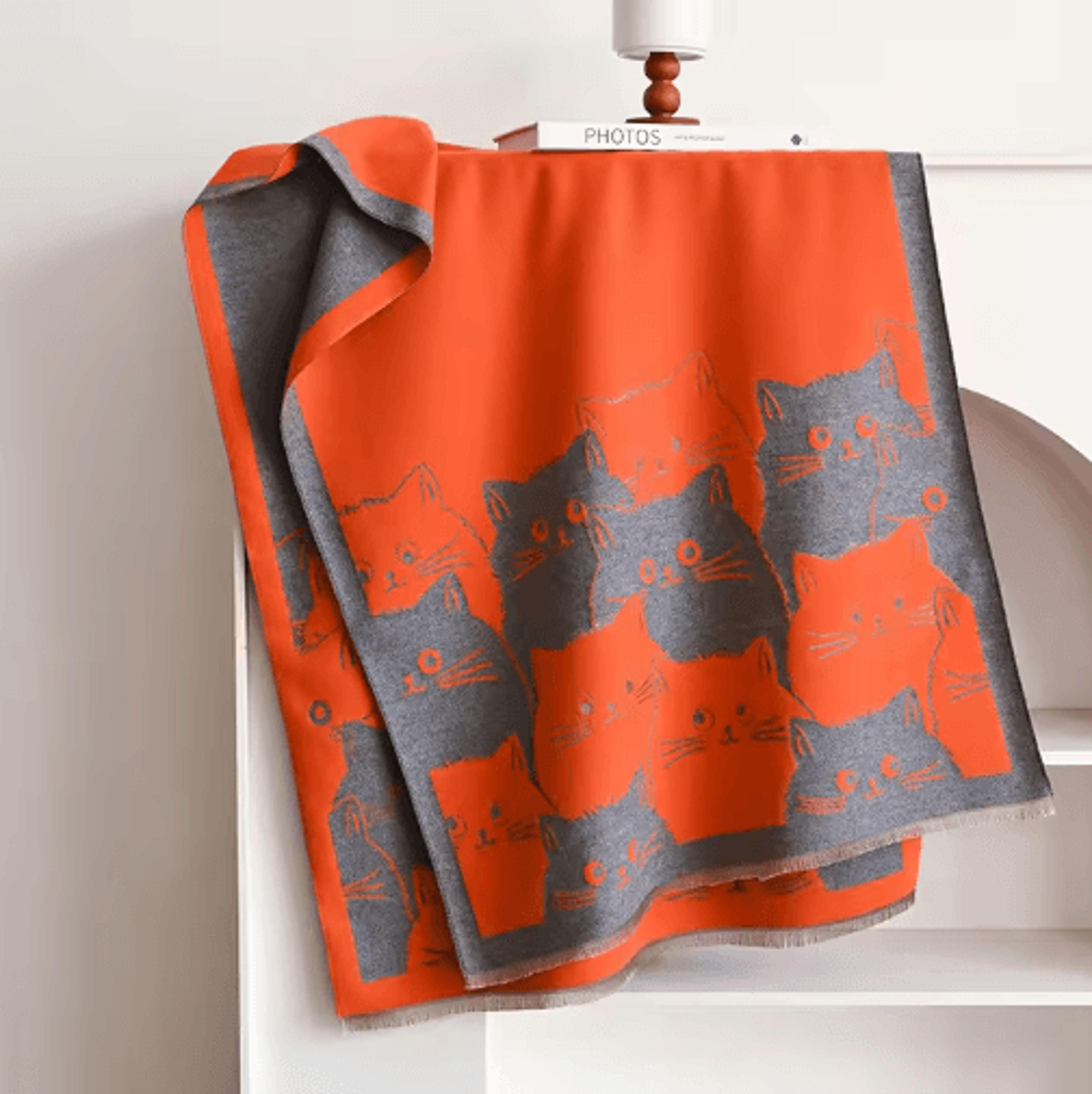 Cute Cat Jacquard Pashmina Scarf  Thick Cashmere Winter Shawl  Blanket Wrap For Women 4