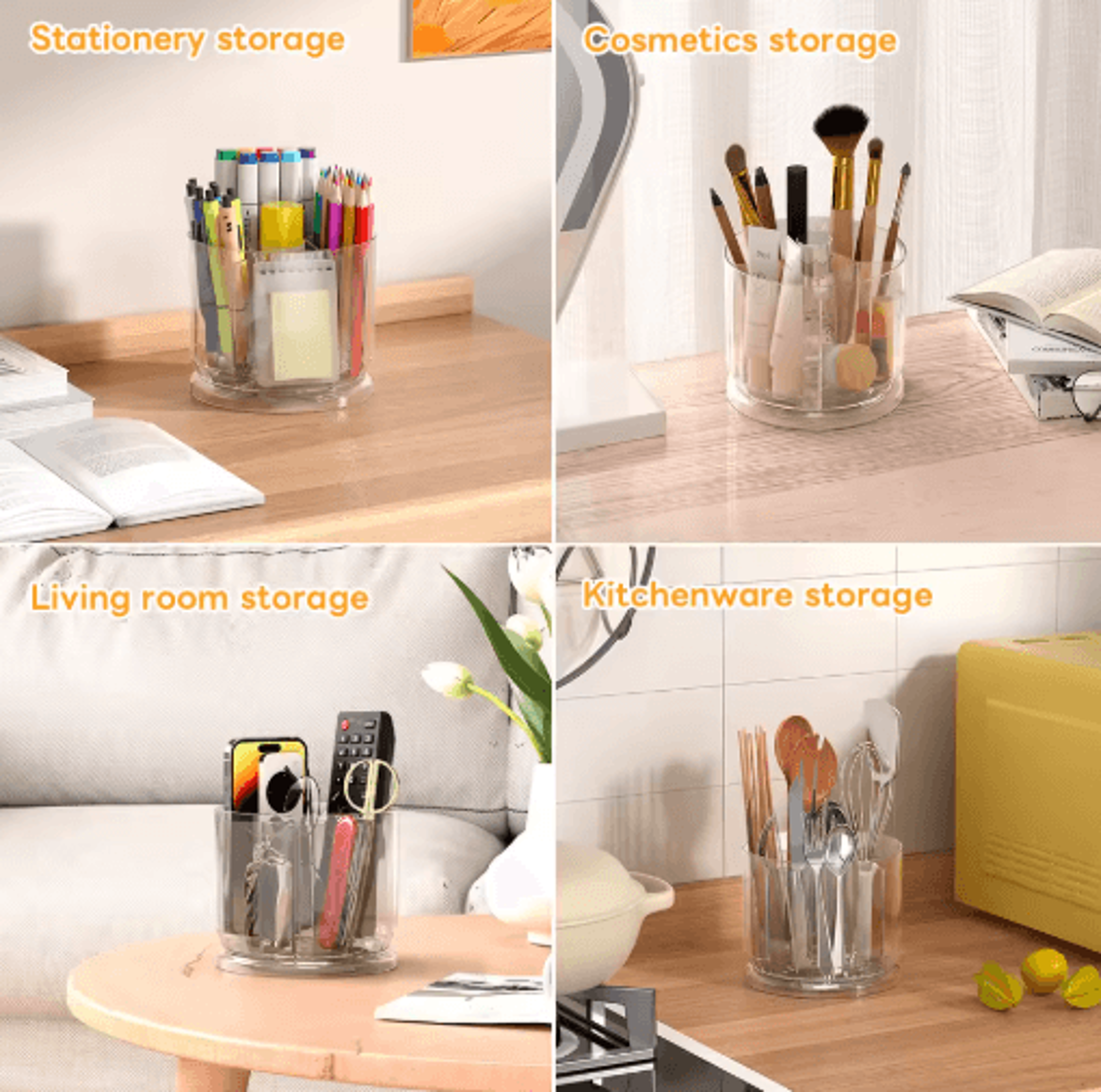 360 Rotating Makeup Brush Holder  Clear Spinning Cosmetics  Desk Organizer 4