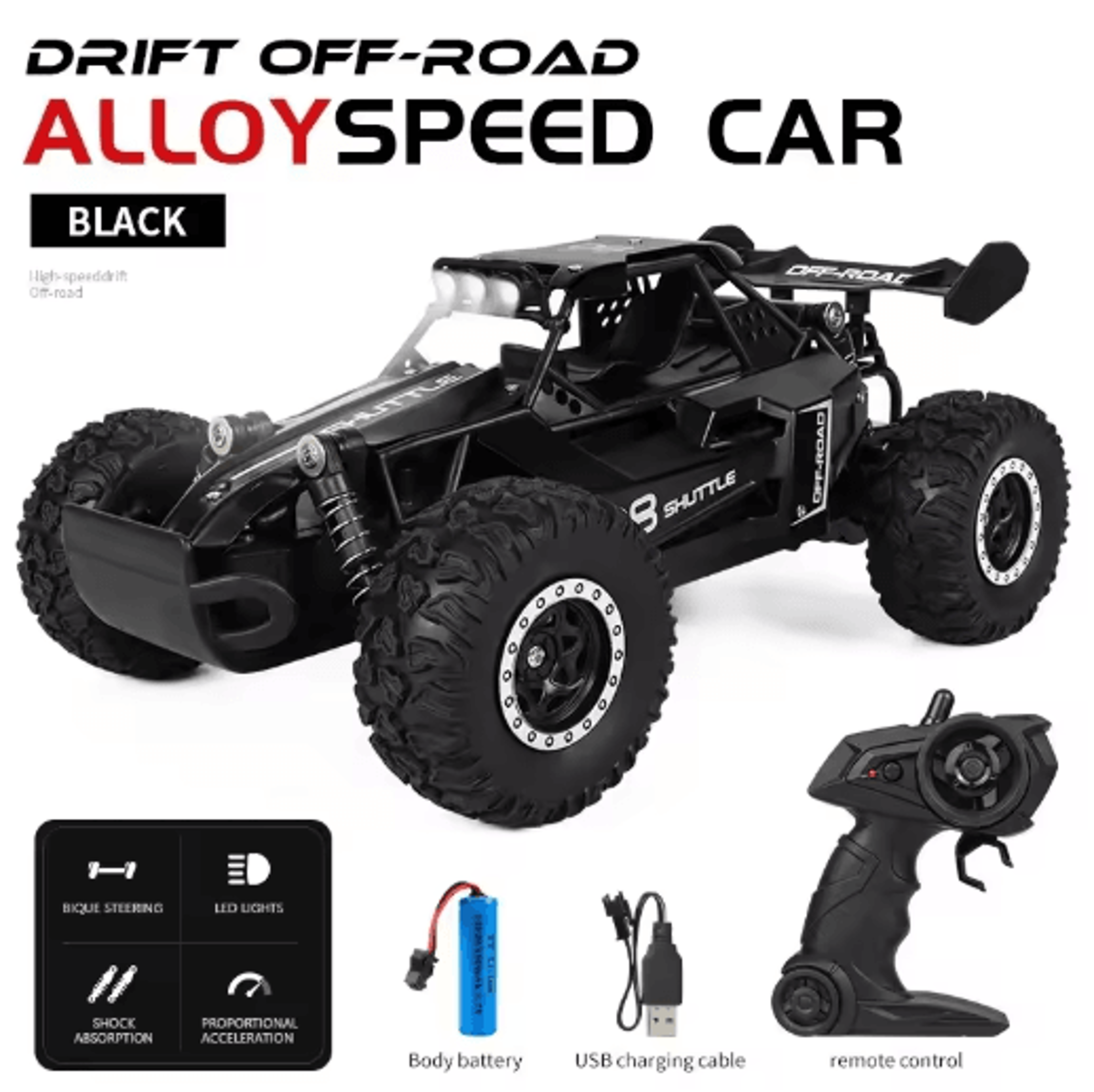 116 High Speed Off Road RC Car With LED Lights And 24GHz Control 1