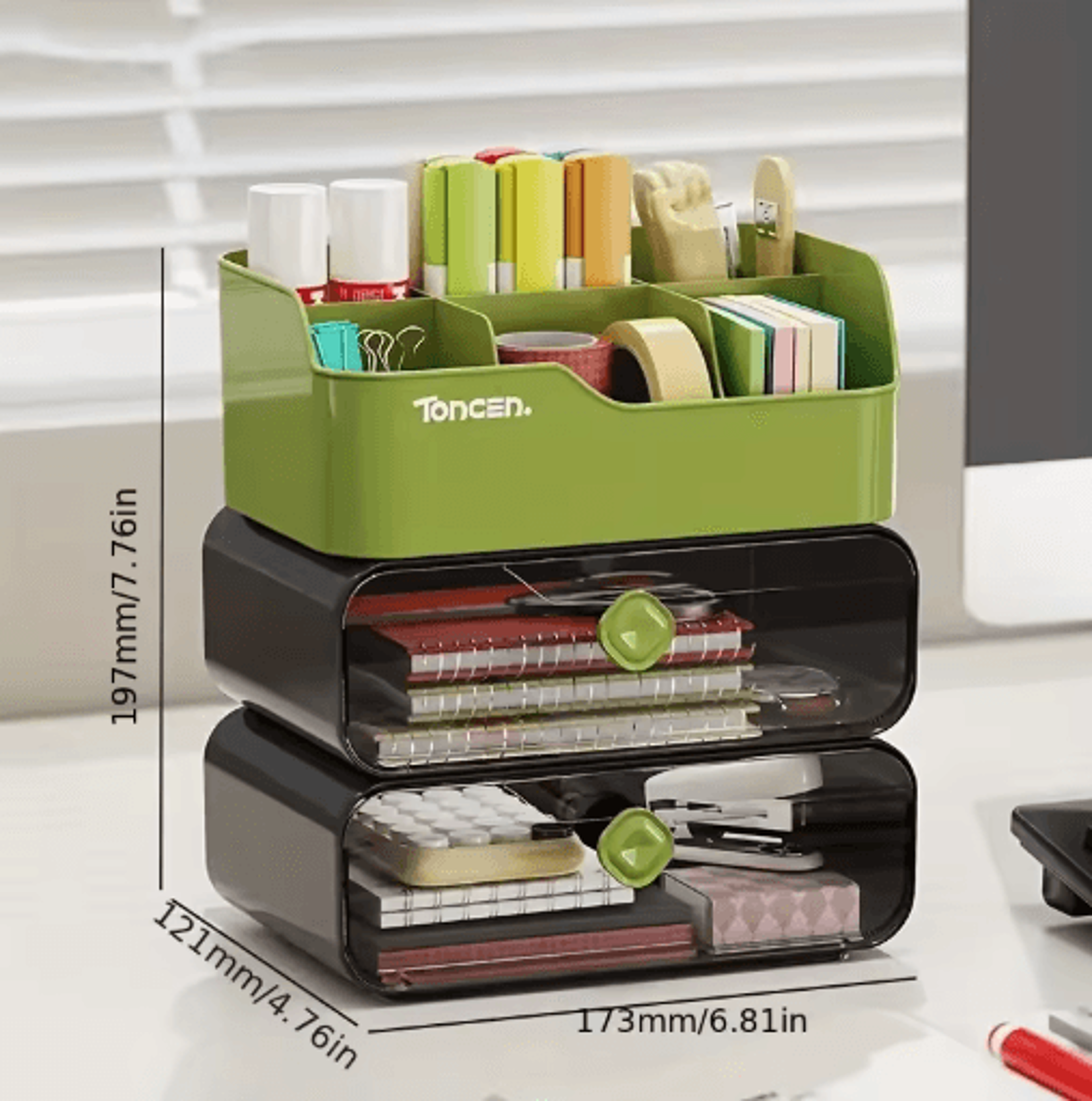 3 Layer Desk Organizer With Drawers For Office And School Supplies 4