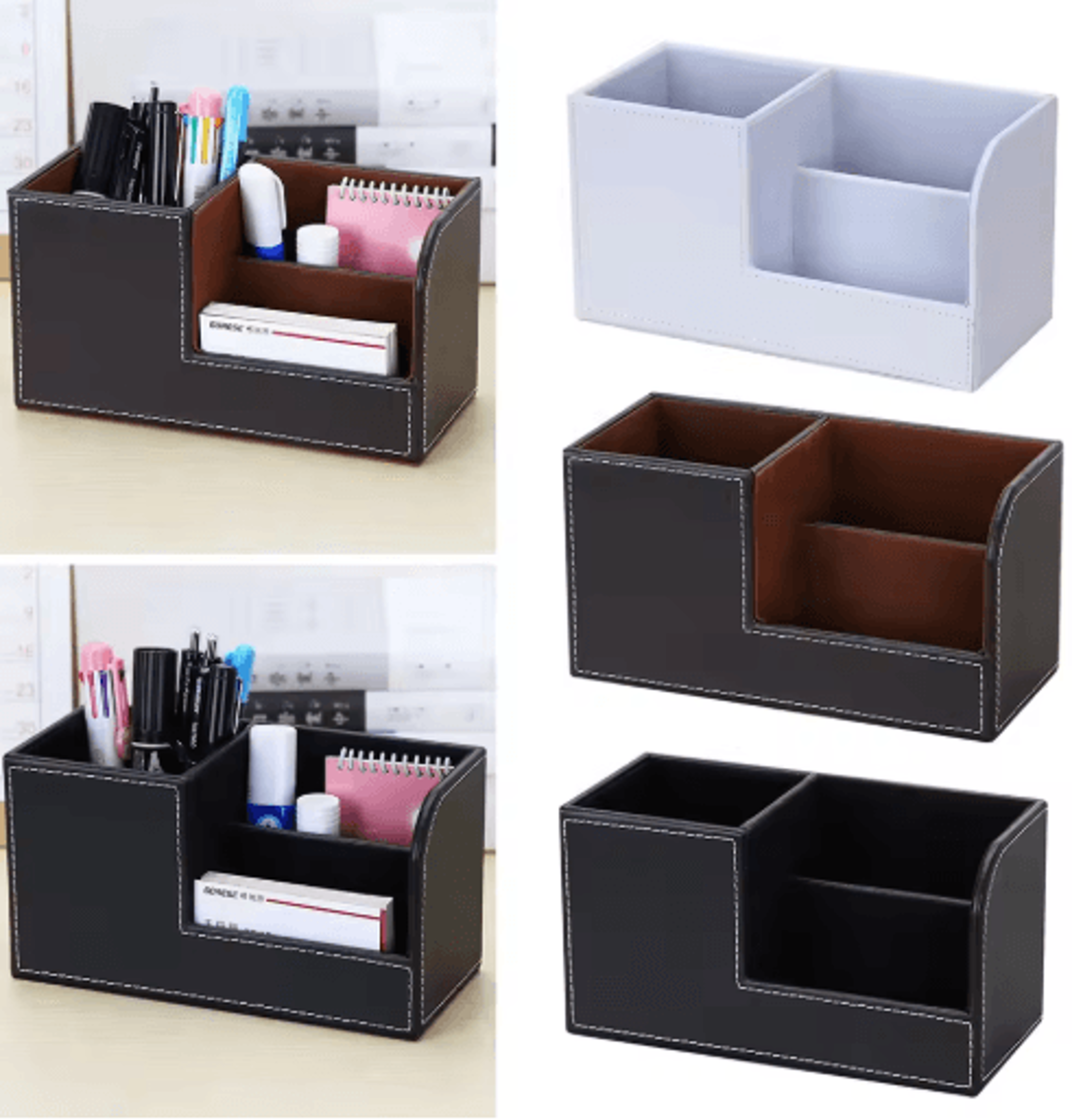 High Grade PU Leather Desk Organizer With 3 Compartment Pen Holder Caddy 0